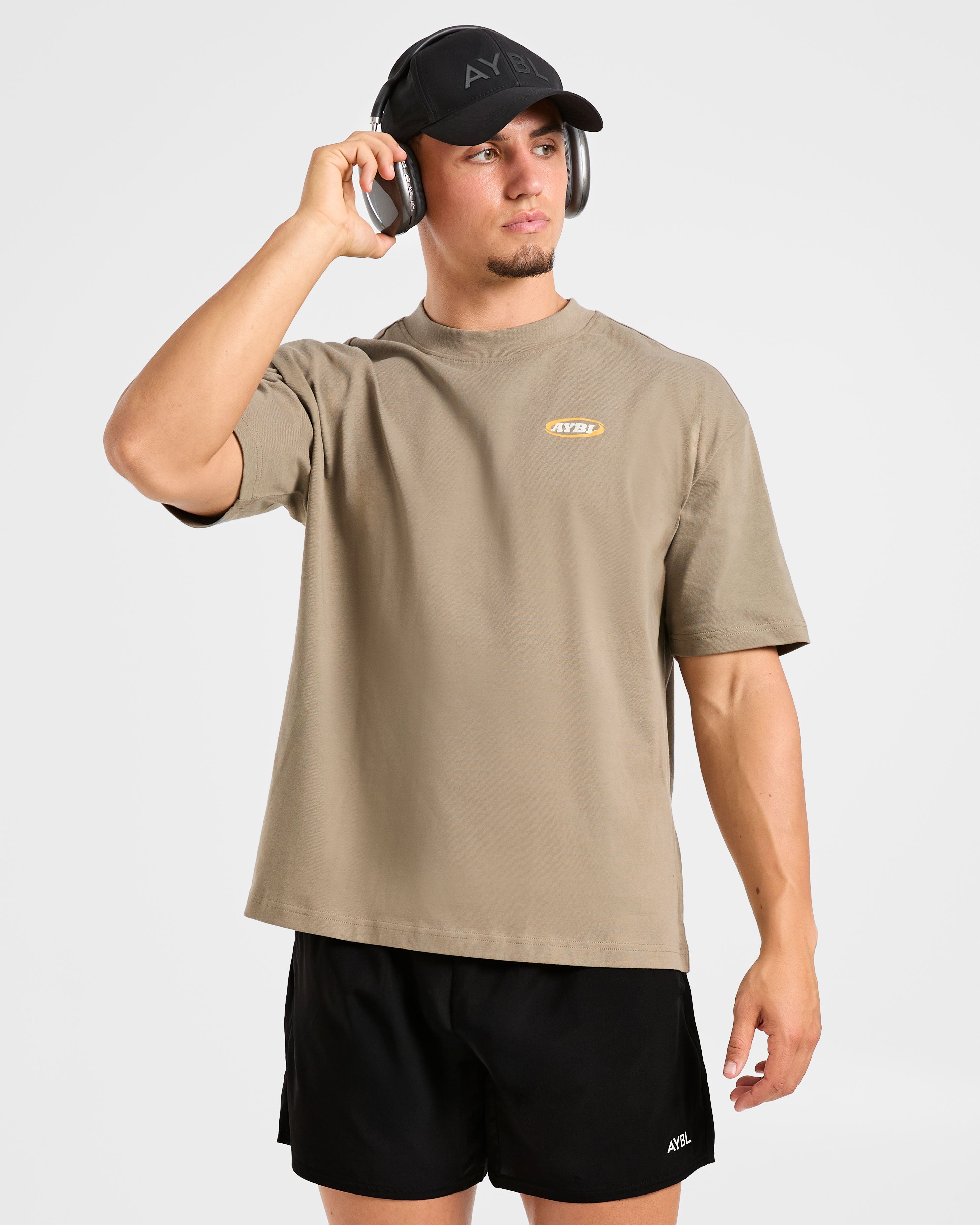 Athletics Script Oversized T Shirt - Olive Sand