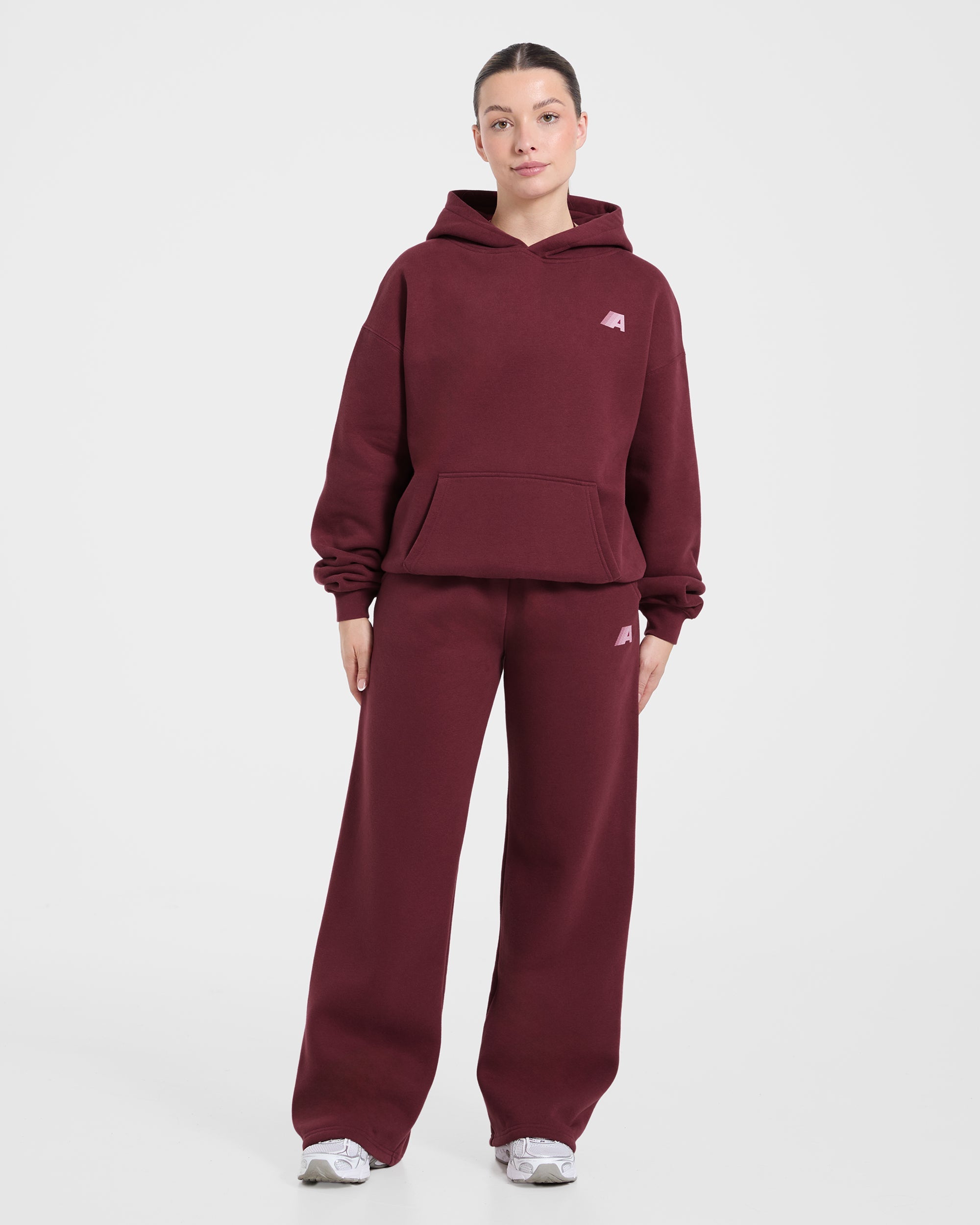 Retro Athletics Oversized Straight Leg Joggers - Deep Raspberry/Rosa