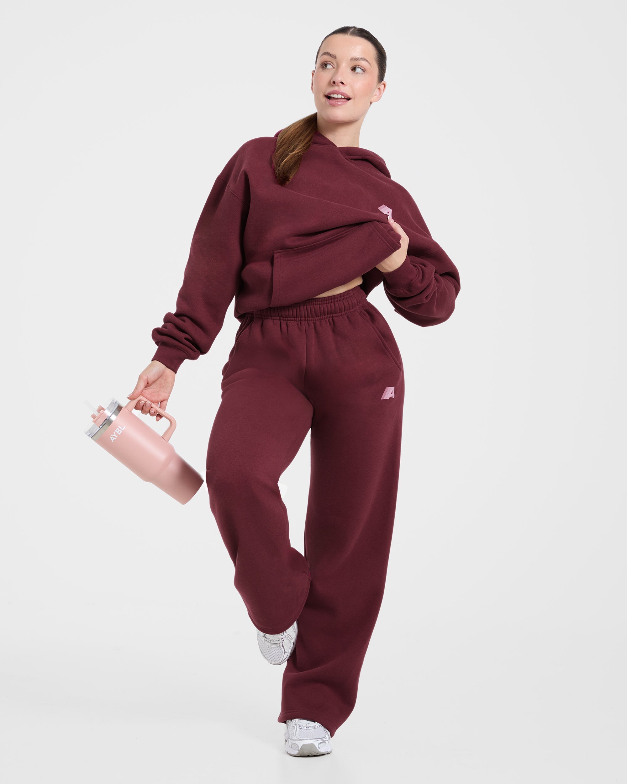 Retro Athletics Oversized Straight Leg Joggers - Deep Raspberry/Rosa