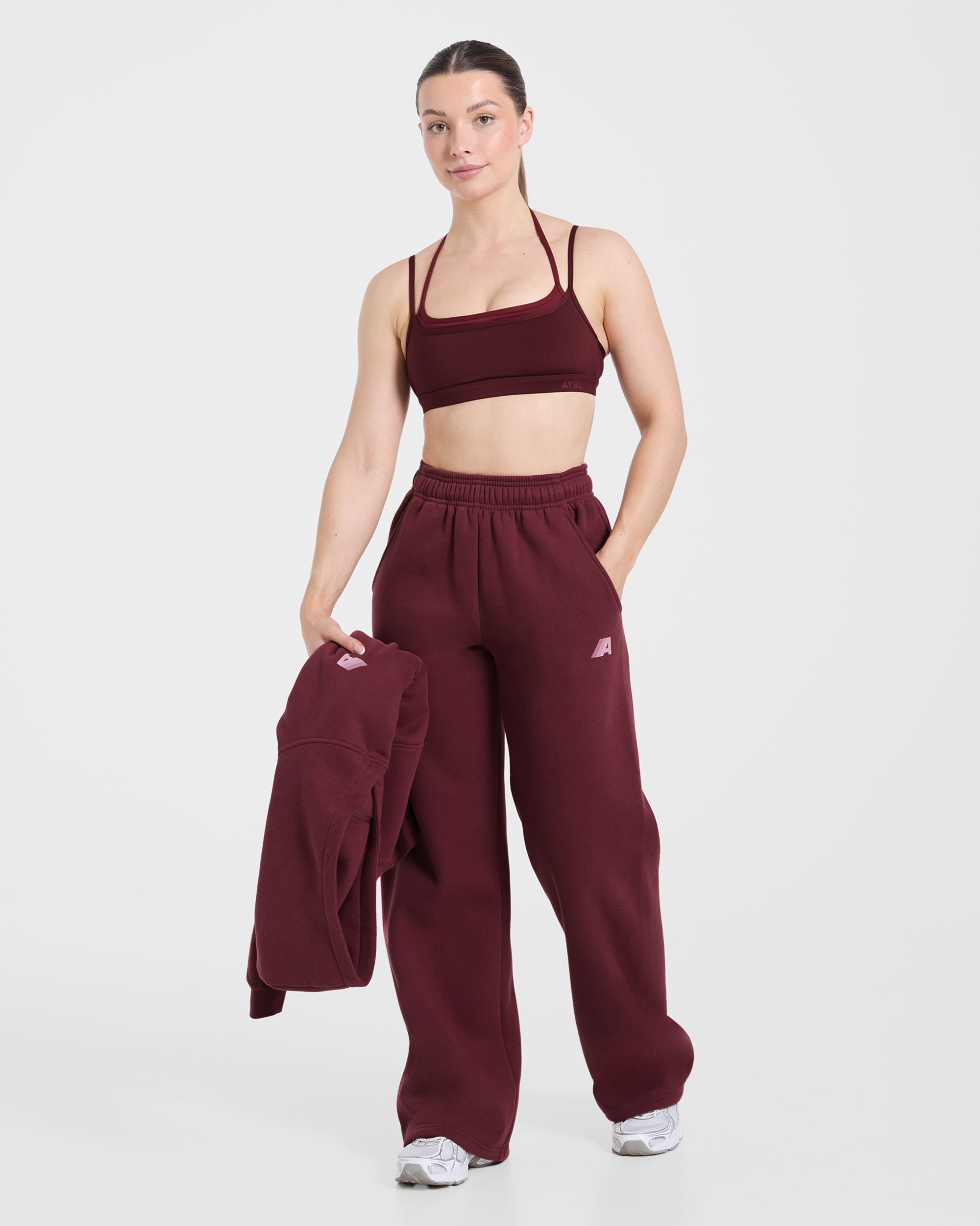 Retro Athletics Oversized Straight Leg Joggers - Deep Raspberry/Rosa