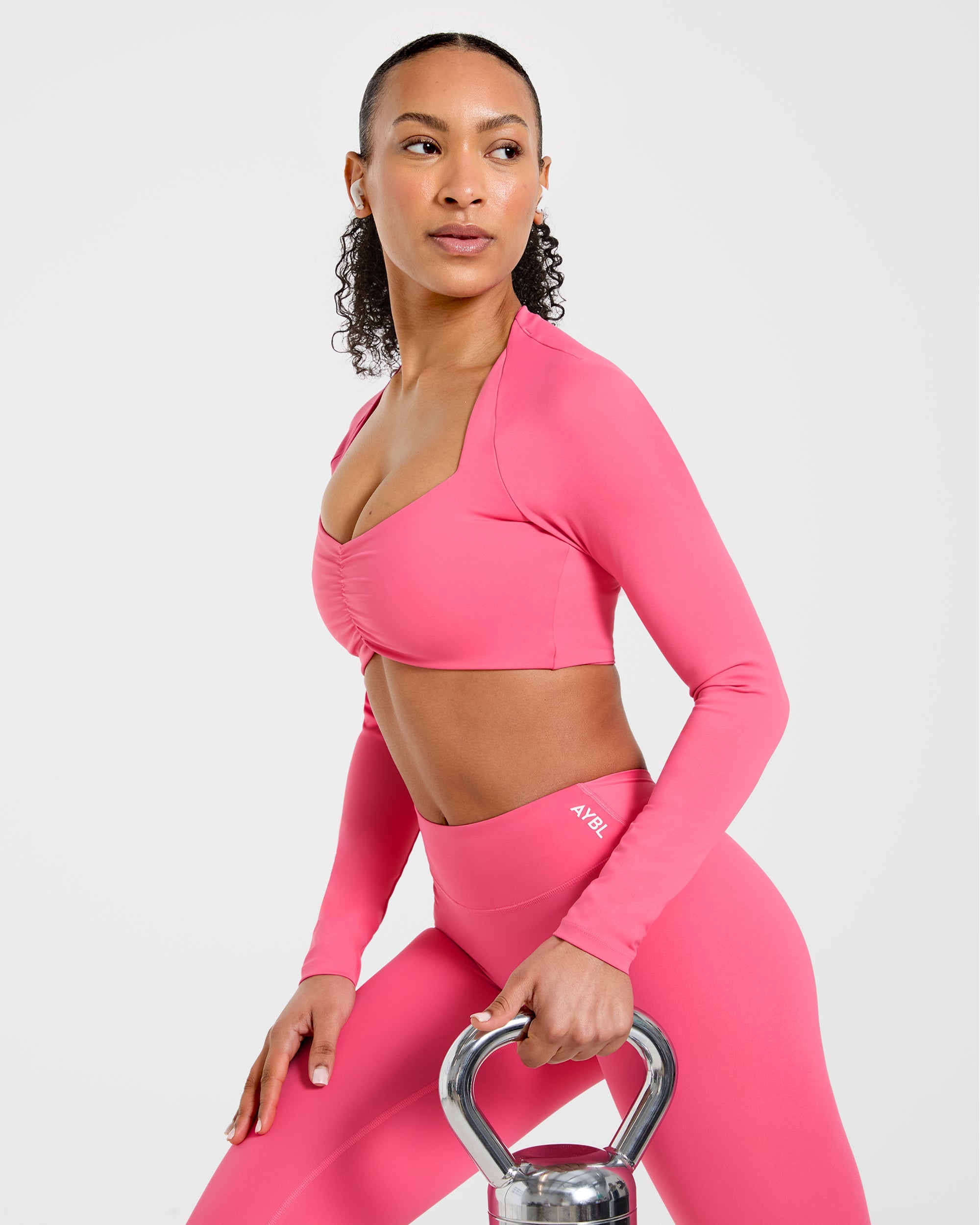 Physique Long Sleeve Crop Top - Roseberry Rosa