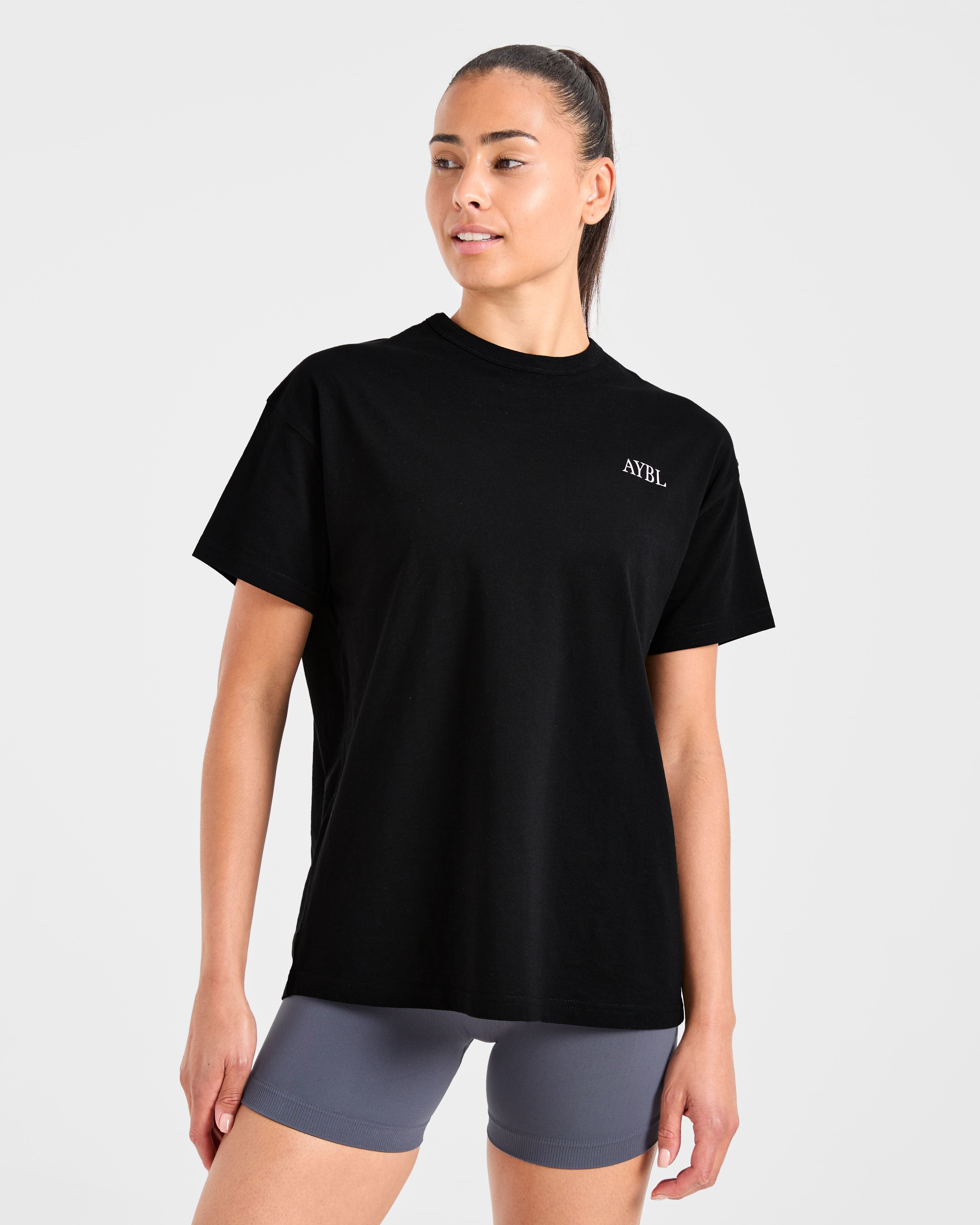 AYBL Sports Club Script Oversized T Shirt - Schwarz