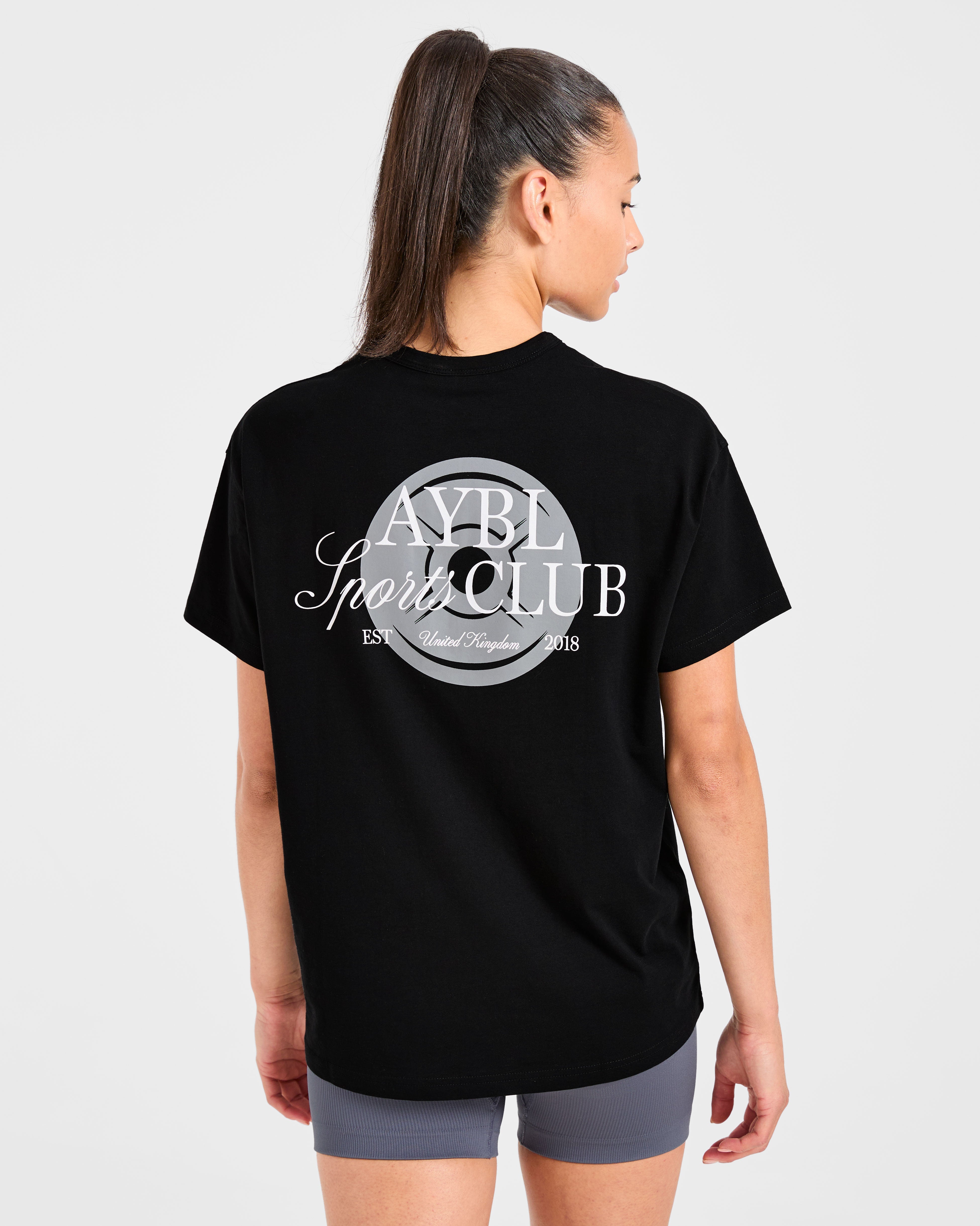 AYBL Sports Club Script Oversized T Shirt - Schwarz