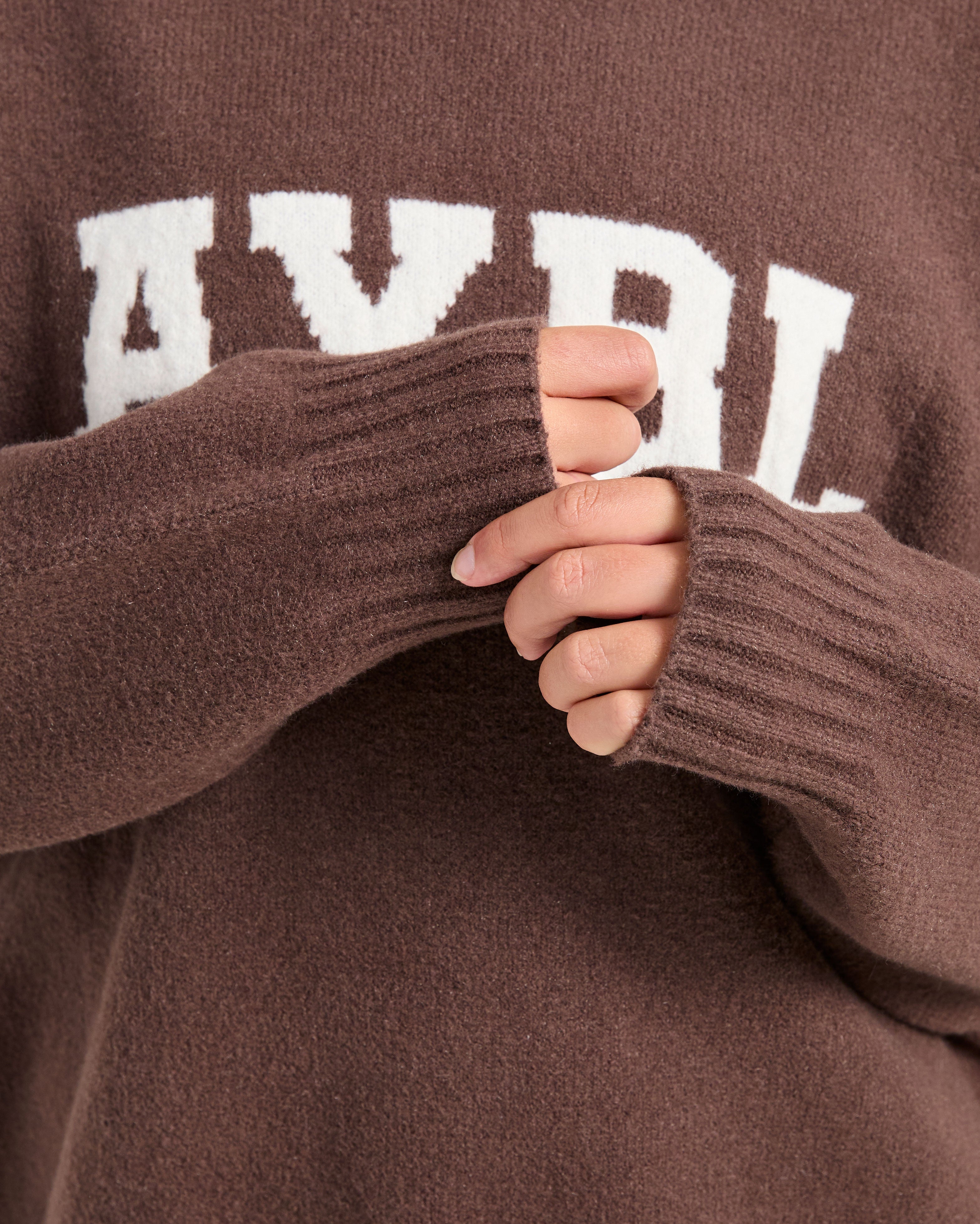 Varsity Oversized Knitted Hoodie - Braun