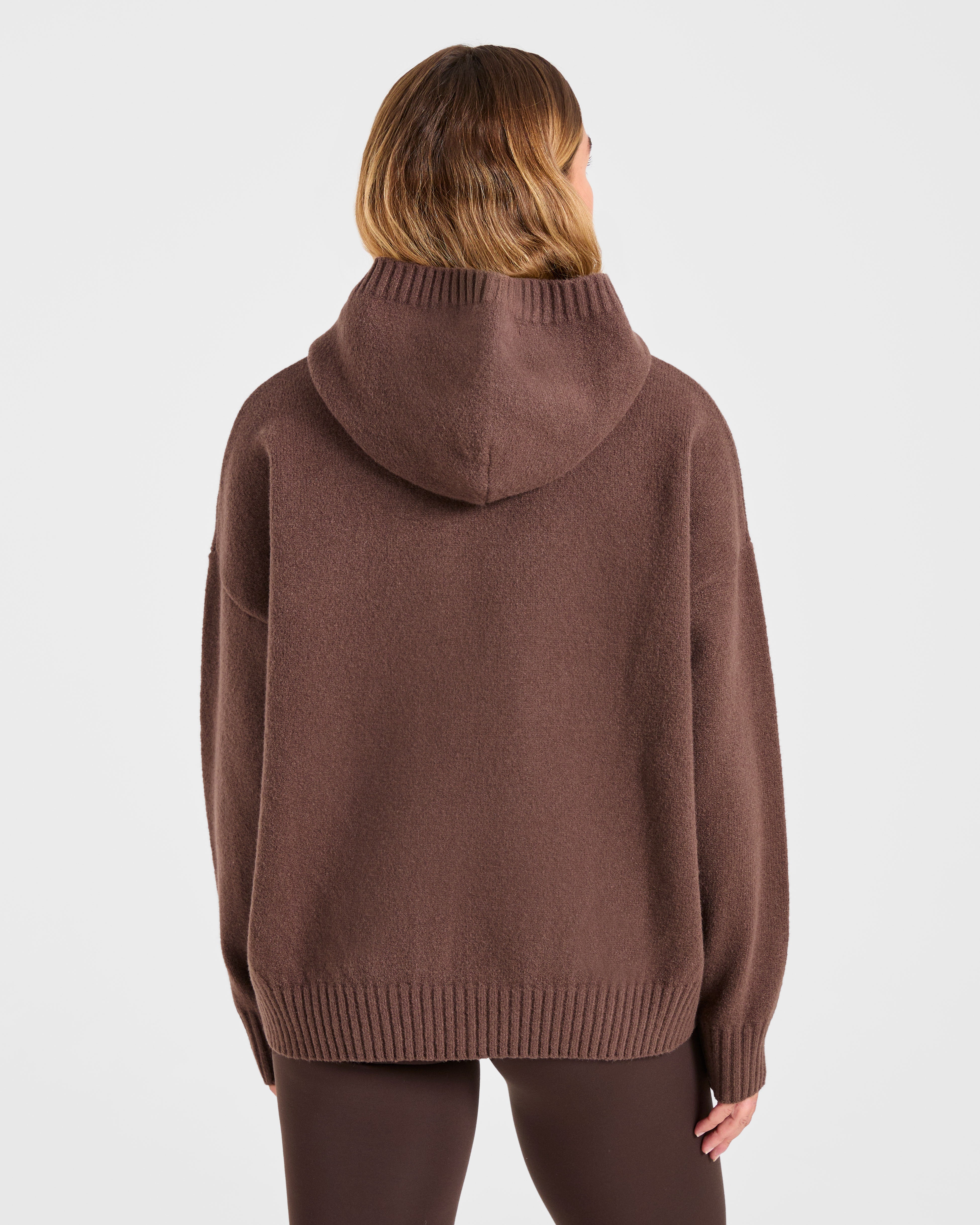 Varsity Oversized Knitted Hoodie - Braun