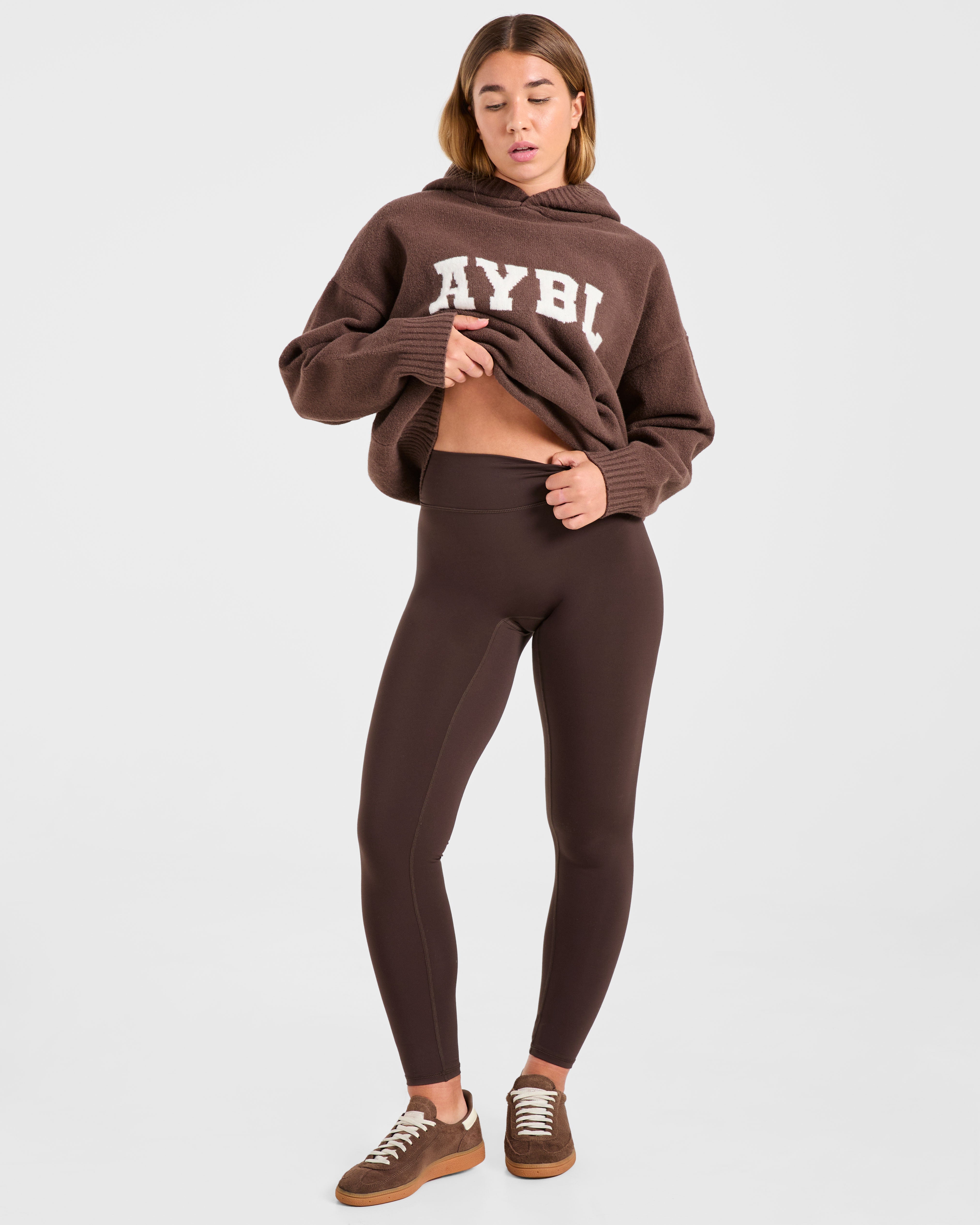 Varsity Oversized Knitted Hoodie - Braun