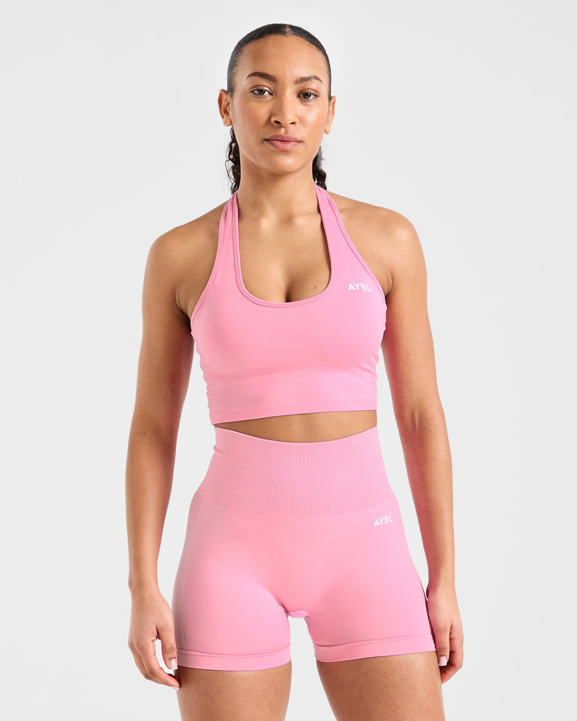 Empower Seamless Halterneck Crop Top - Baby Rosa