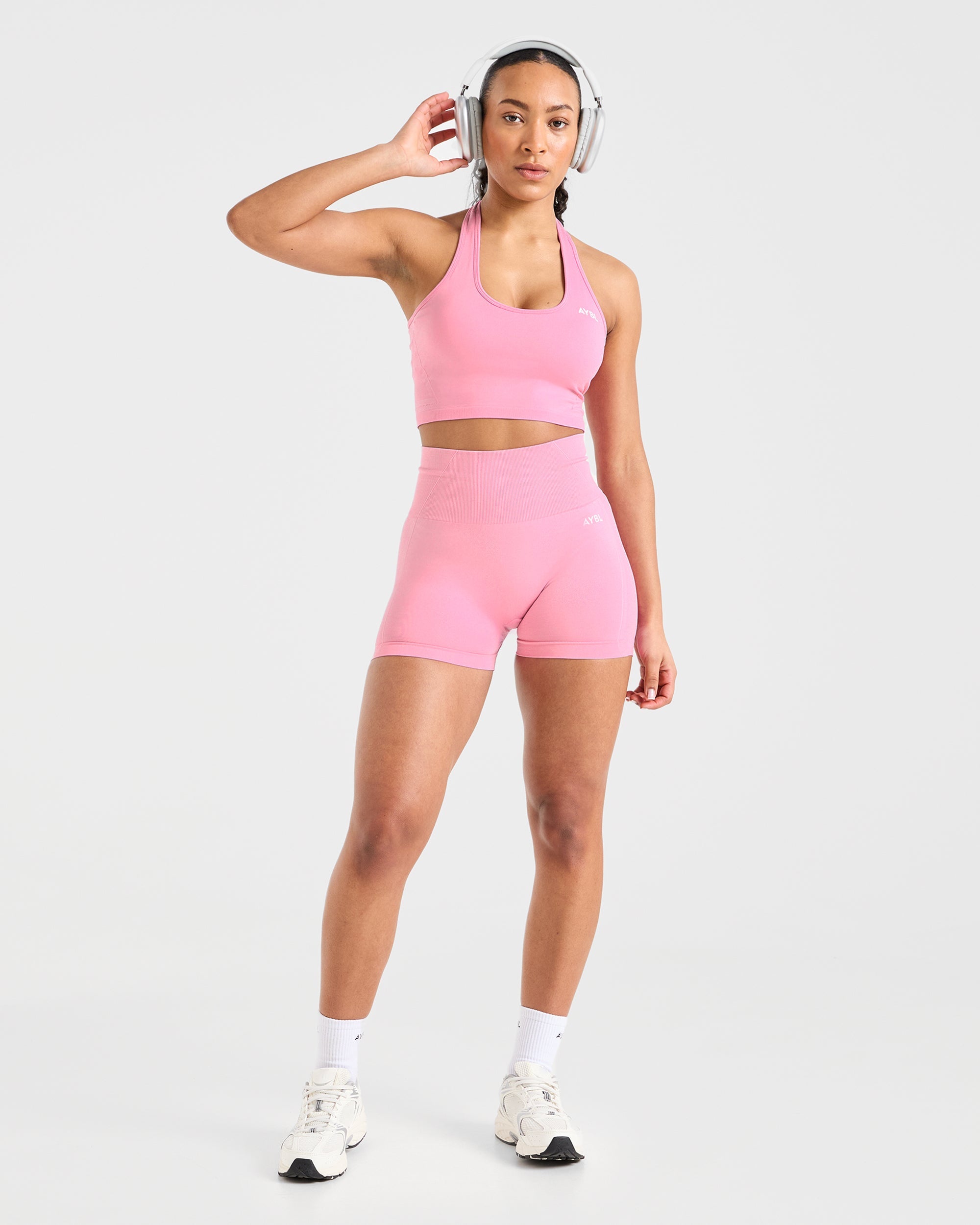 Empower Seamless Halterneck Crop Top - Baby Rosa