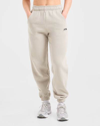 Retro Embroidered Oversized Joggers - Taupe Grey