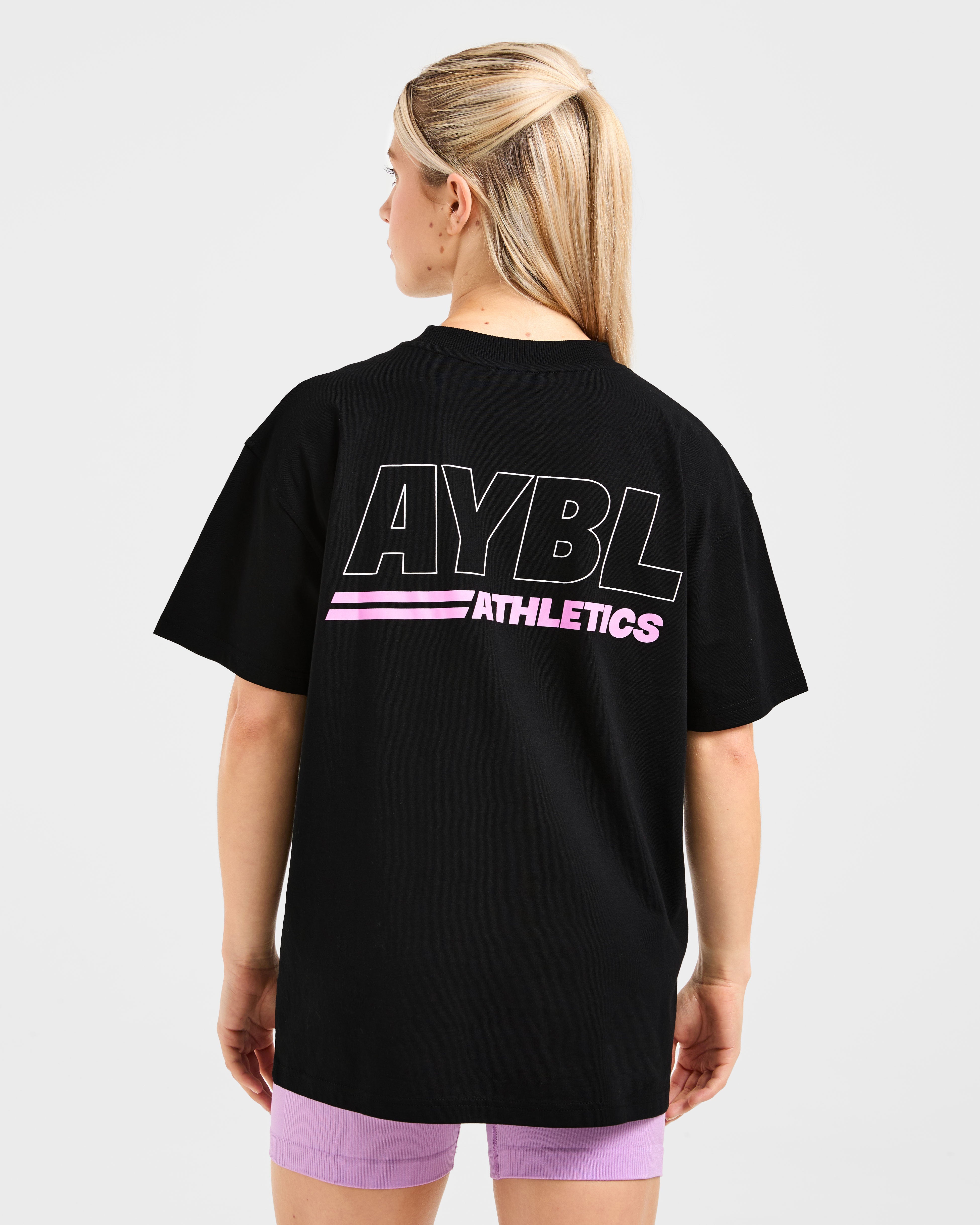 Athletics Track Oversized T Shirt - Schwarz/Rosa
