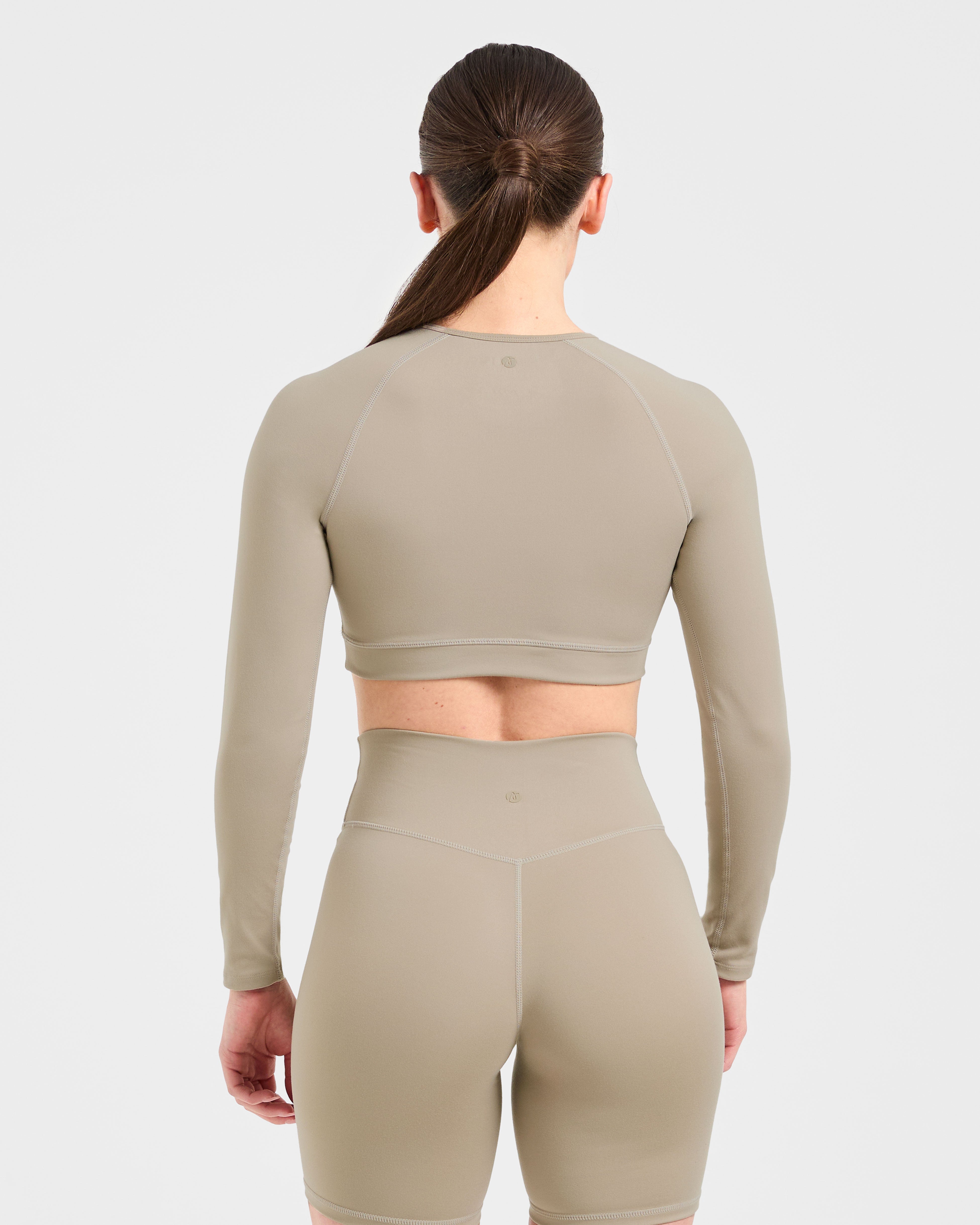 Staple Long Sleeve Crop Top - Muted Taupe