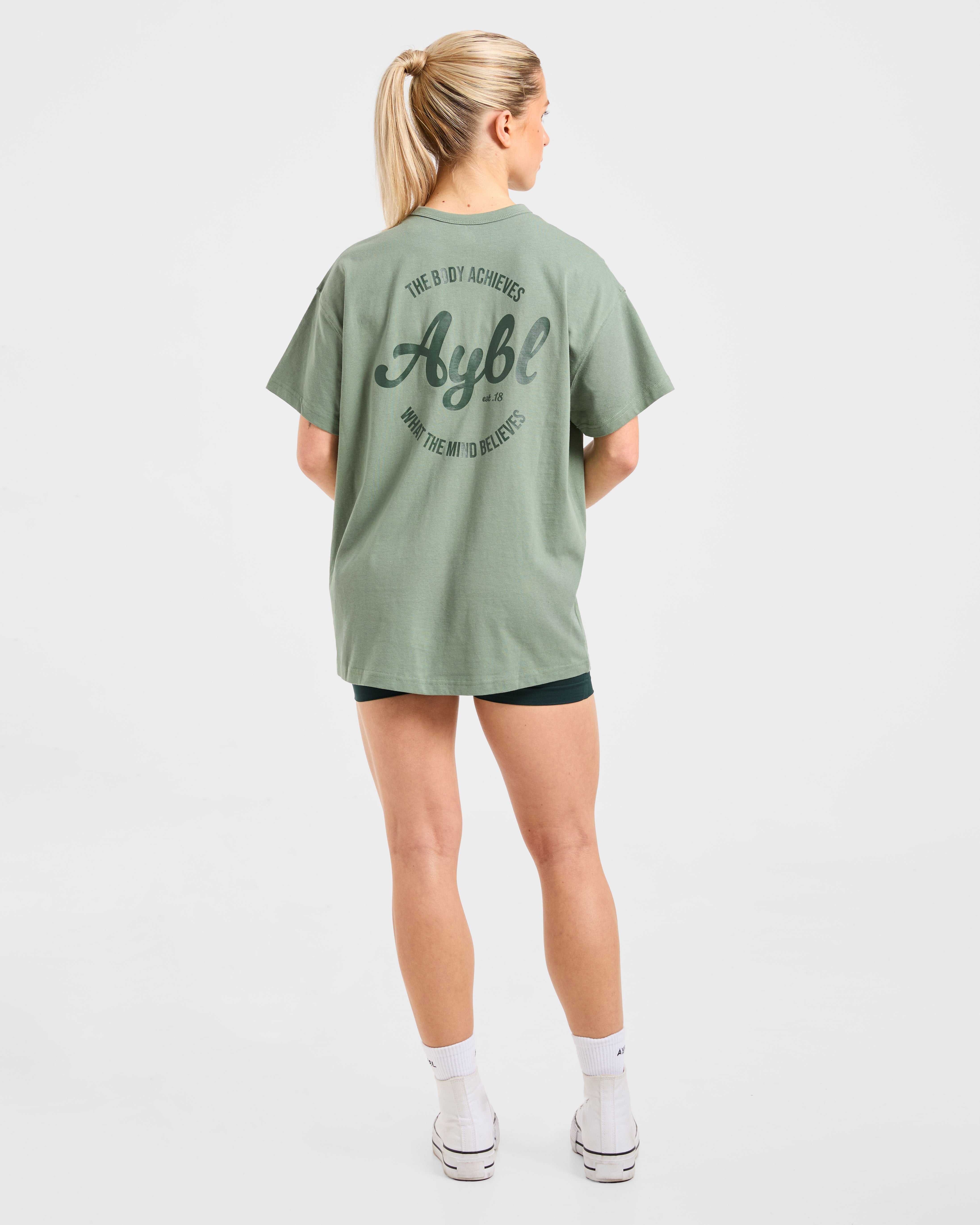 Body Achieve Mind Believe Oversized T Shirt - Grün