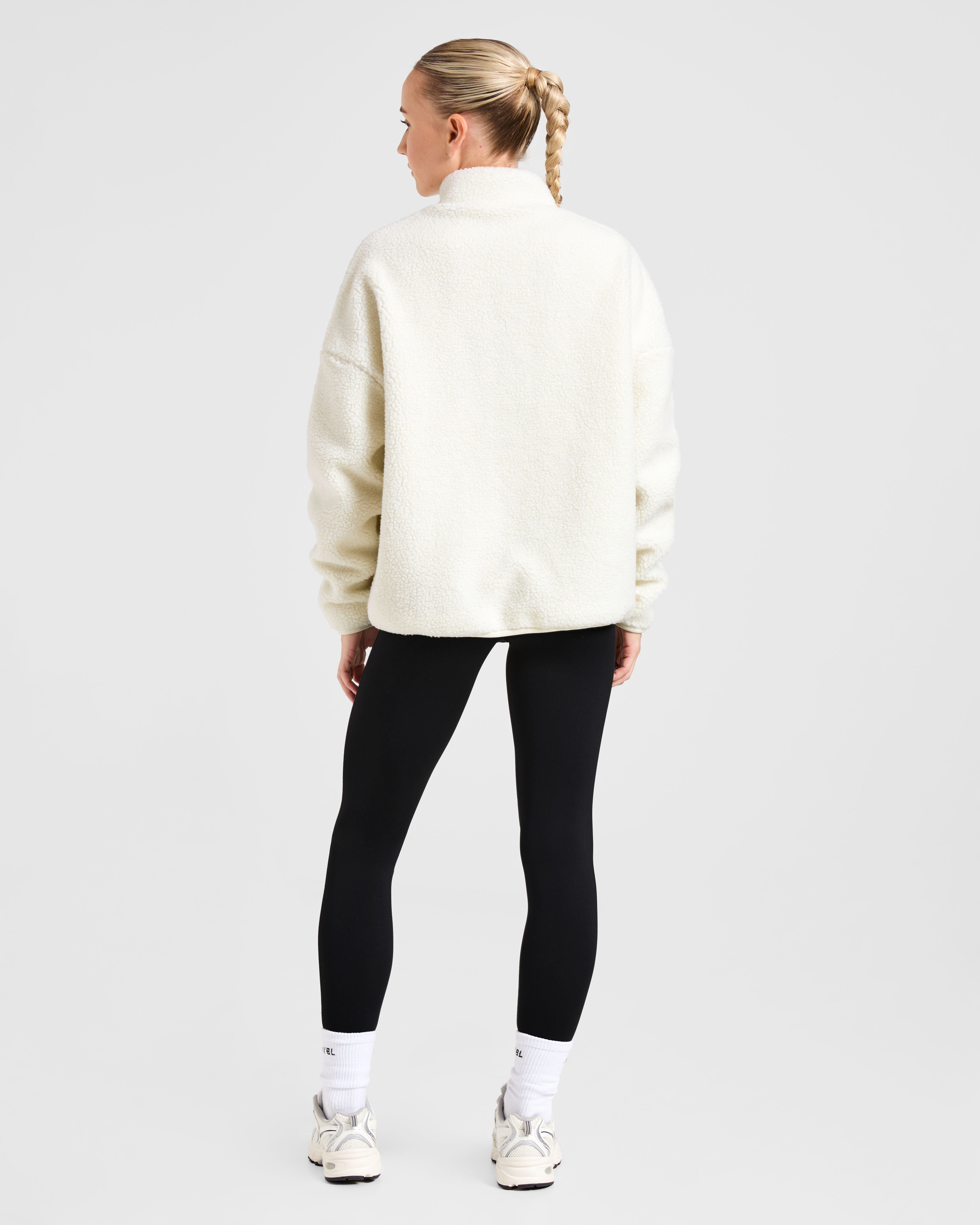 Oversized Zip Up Fleece Jacket - Creme