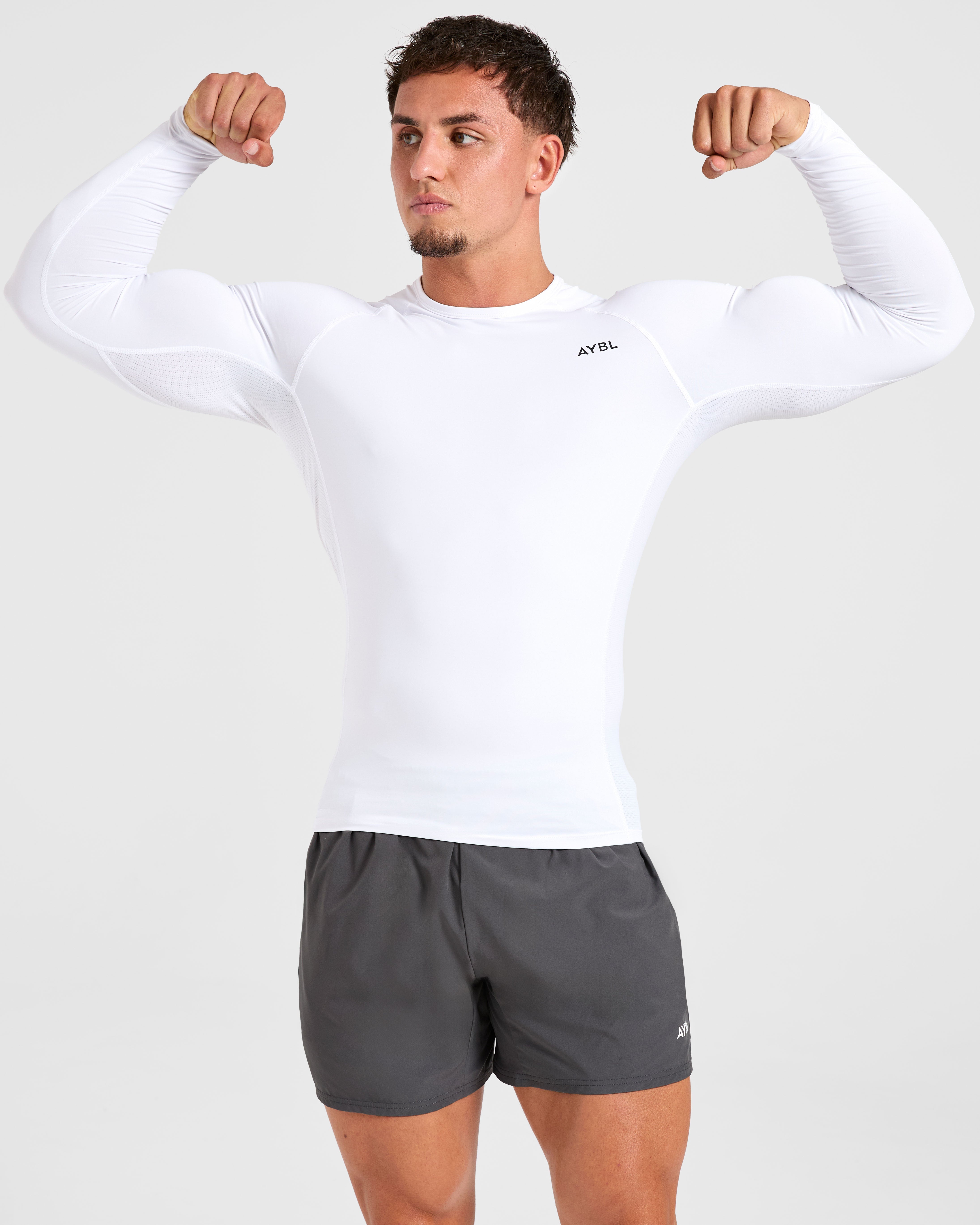 Compression Long Sleeve T Shirt - Weiß