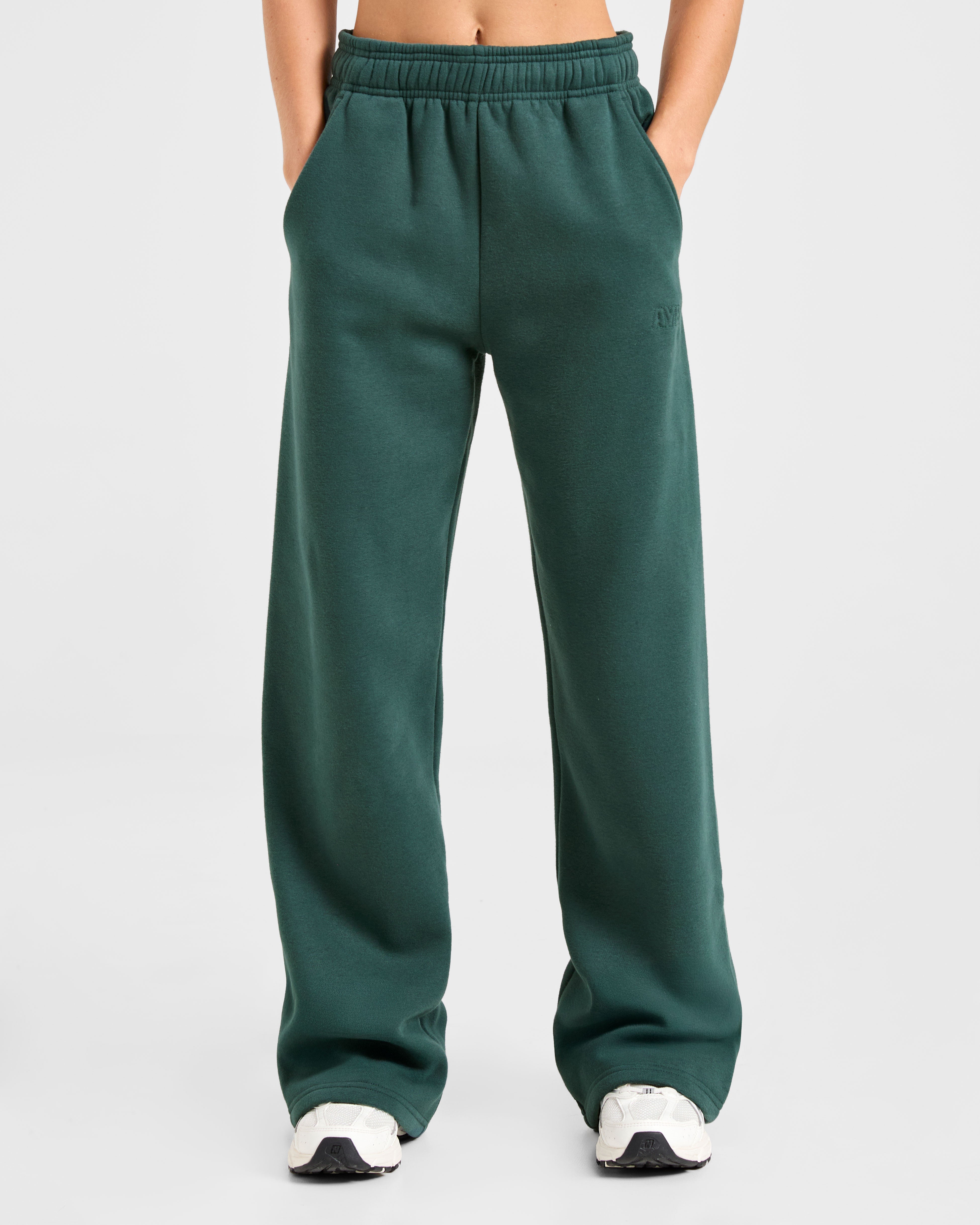 Classic Plush Oversized Straight Leg Joggers - Pine Grün