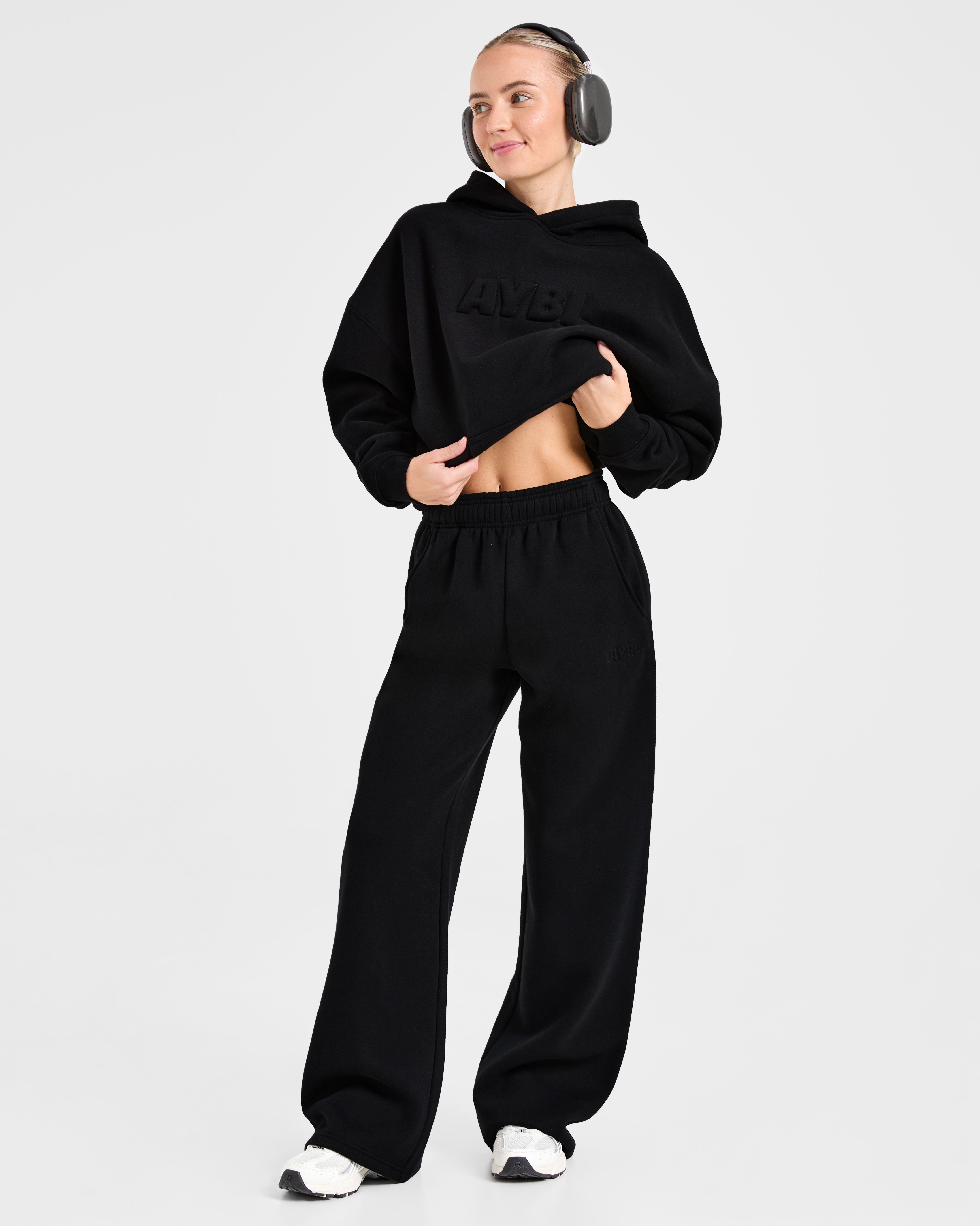 Classic Plush Oversized Straight Leg Joggers - Schwarz