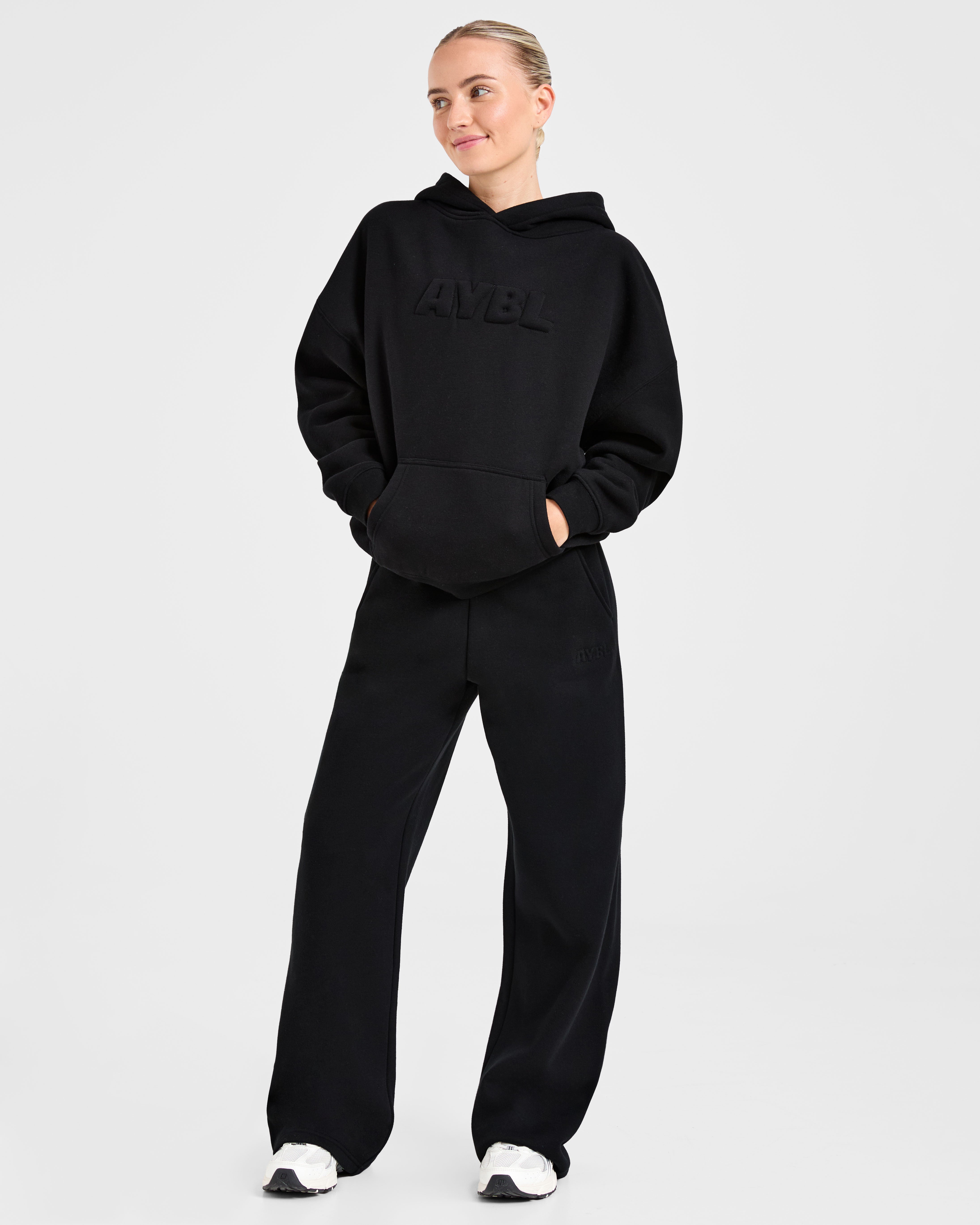 Classic Plush Oversized Straight Leg Joggers - Schwarz