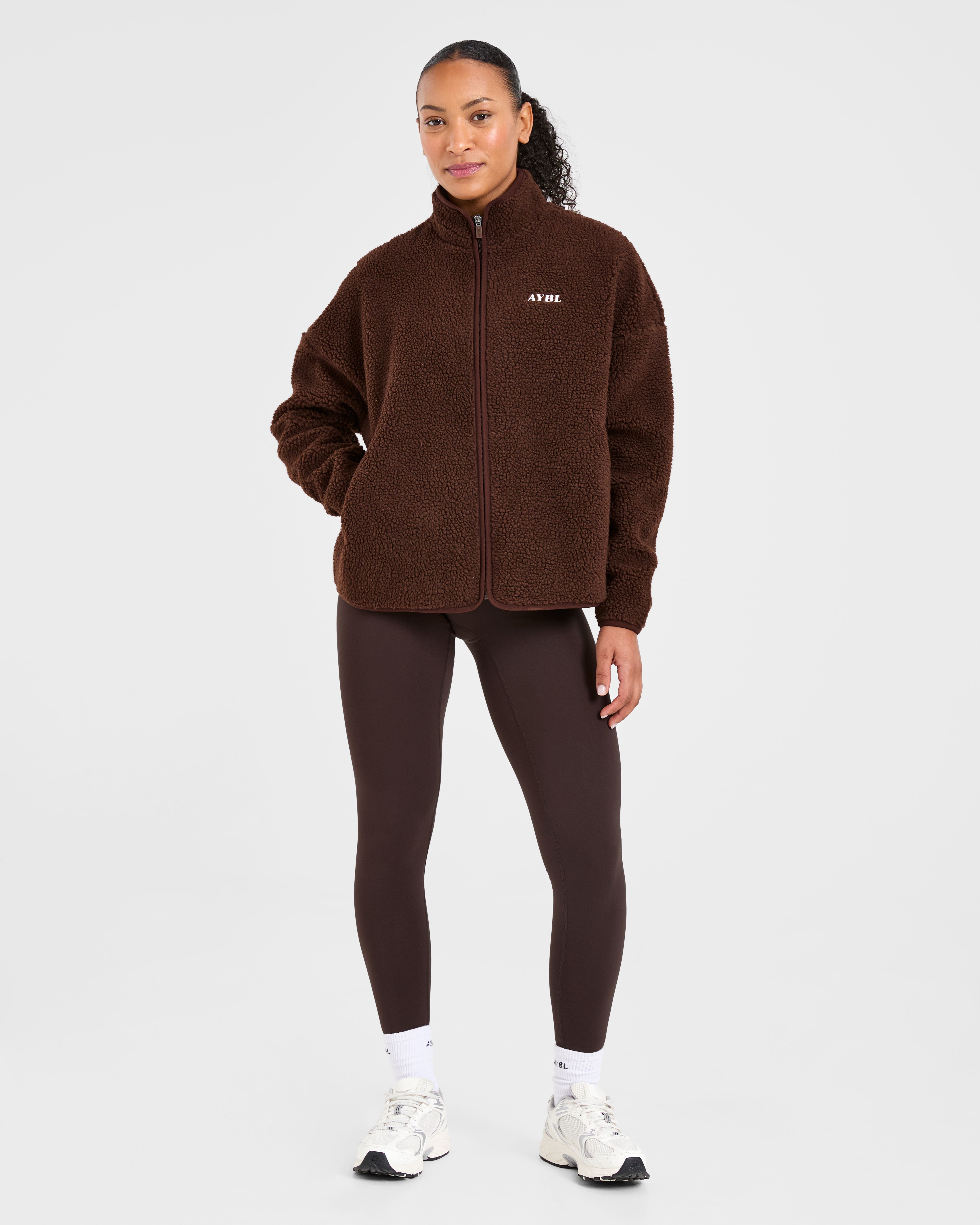 Oversized Zip Up Fleece Jacket - Braun