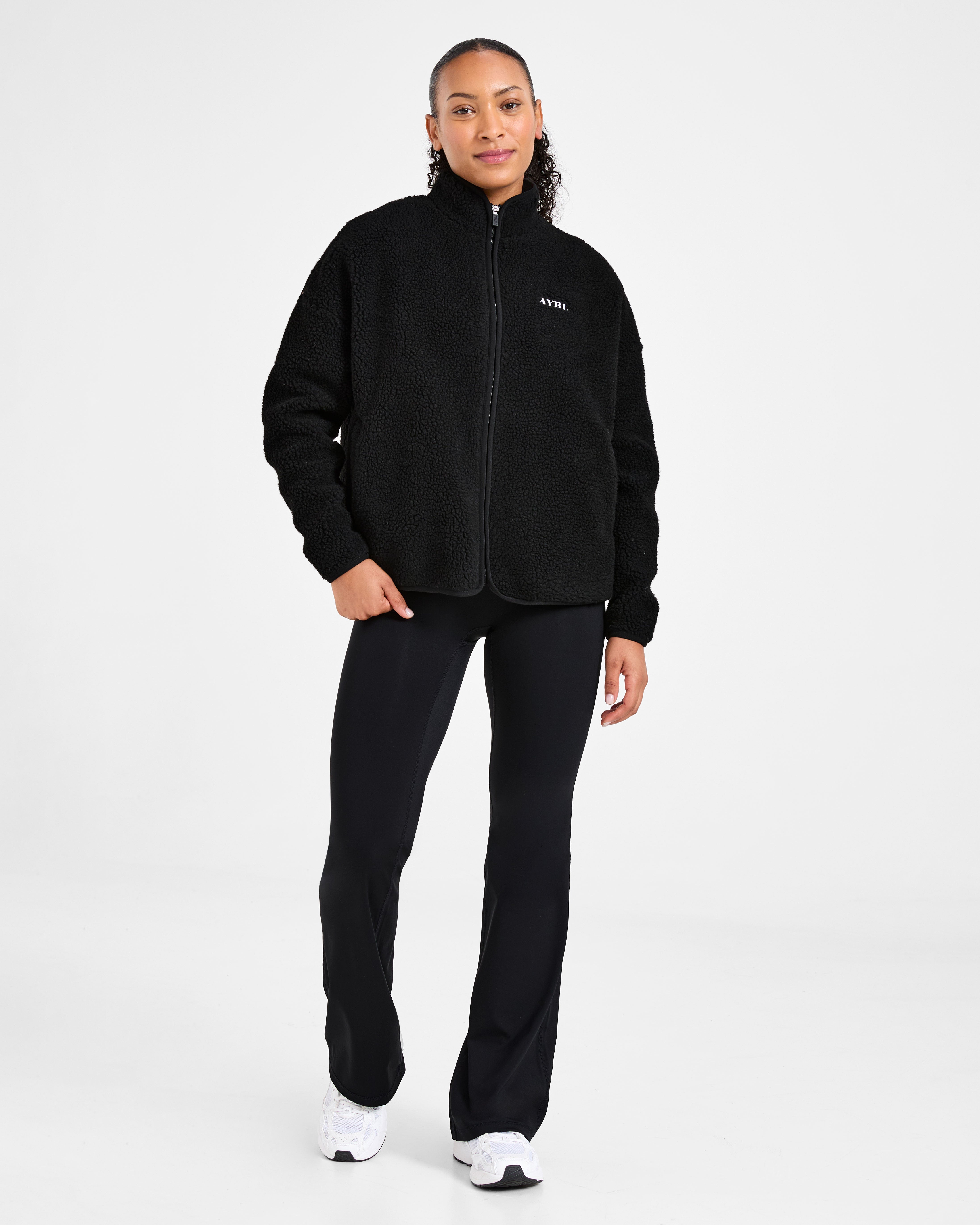 Oversized Zip Up Fleece Jacket - Schwarz