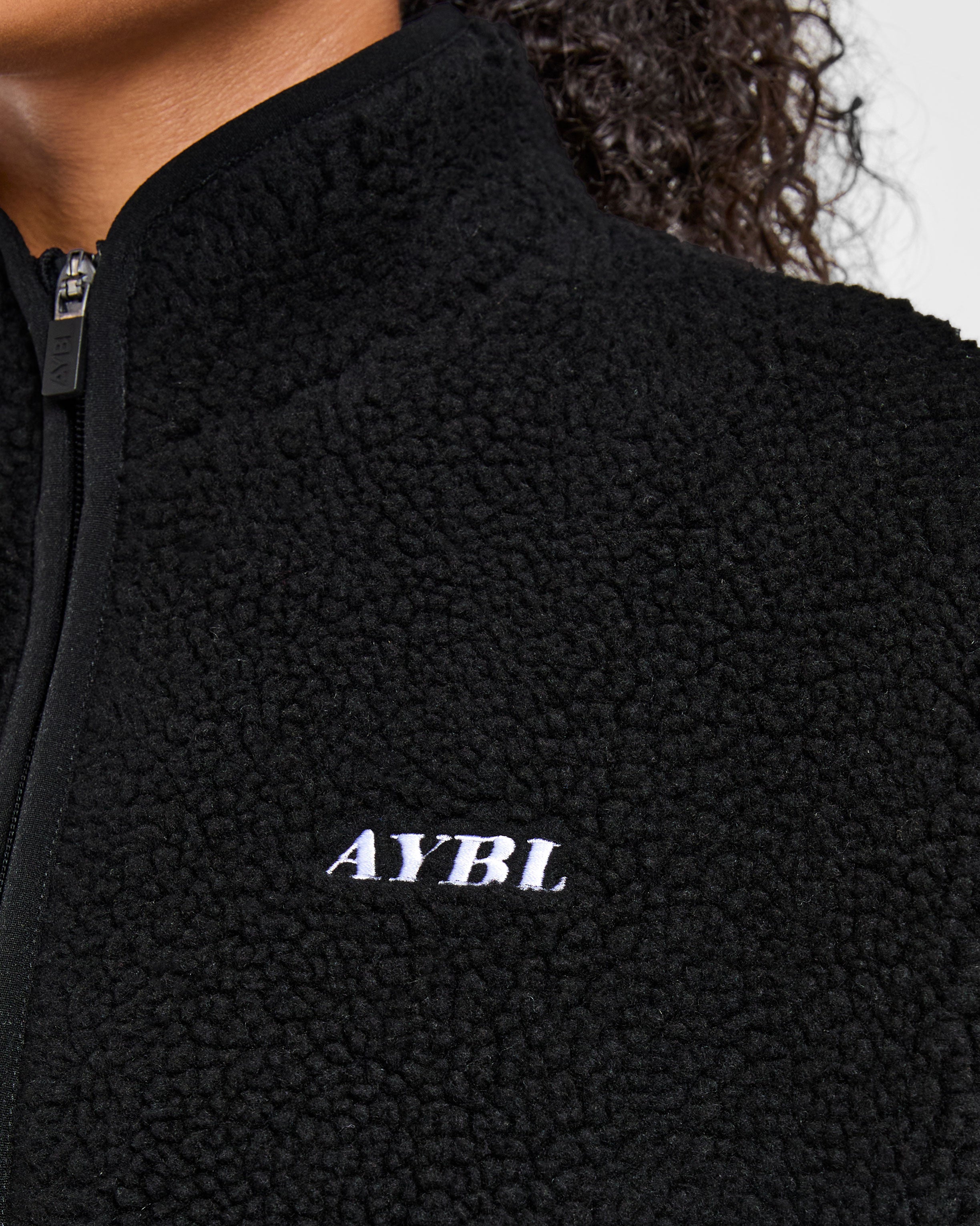 Oversized Zip Up Fleece Jacket - Schwarz