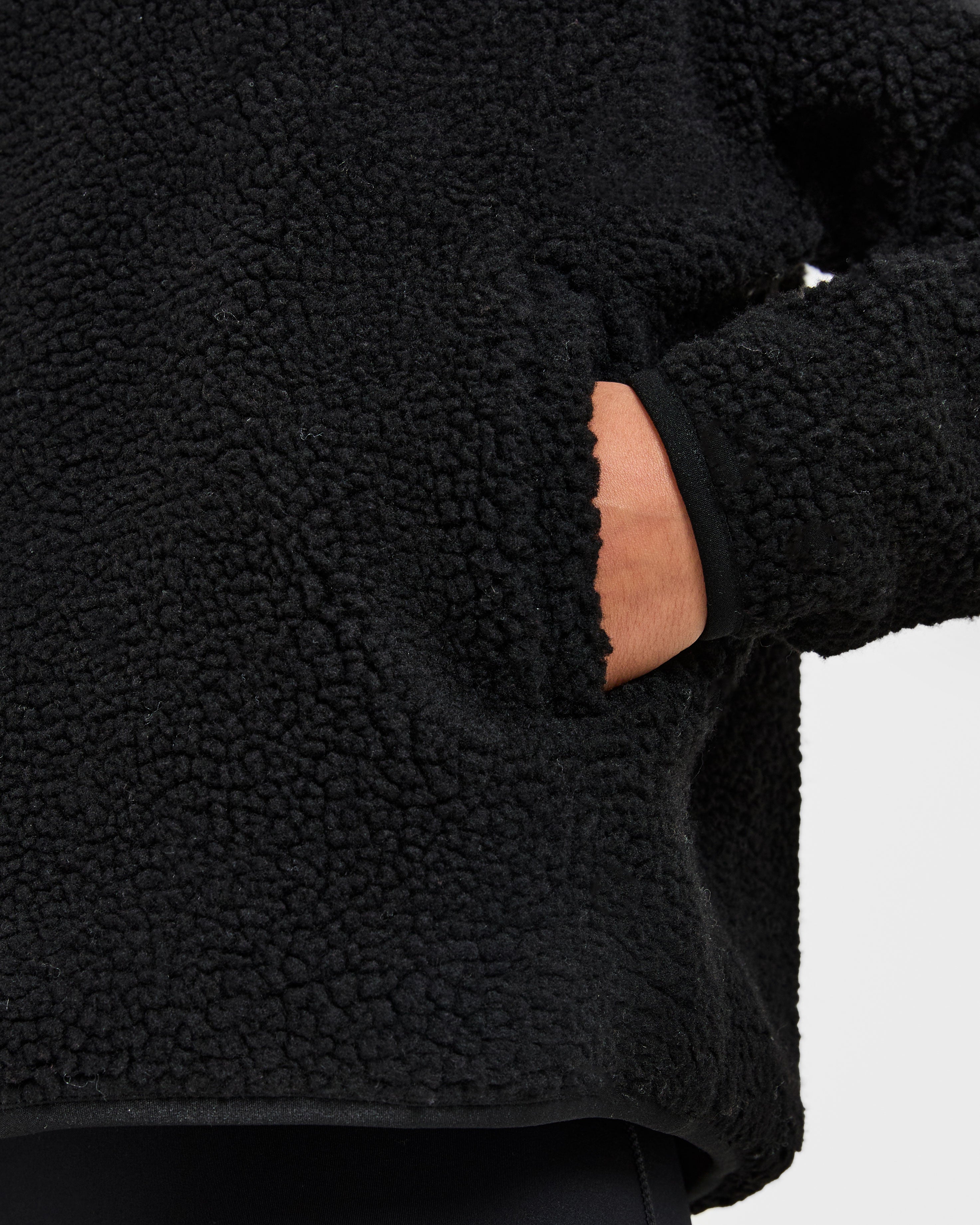 Oversized Zip Up Fleece Jacket - Schwarz