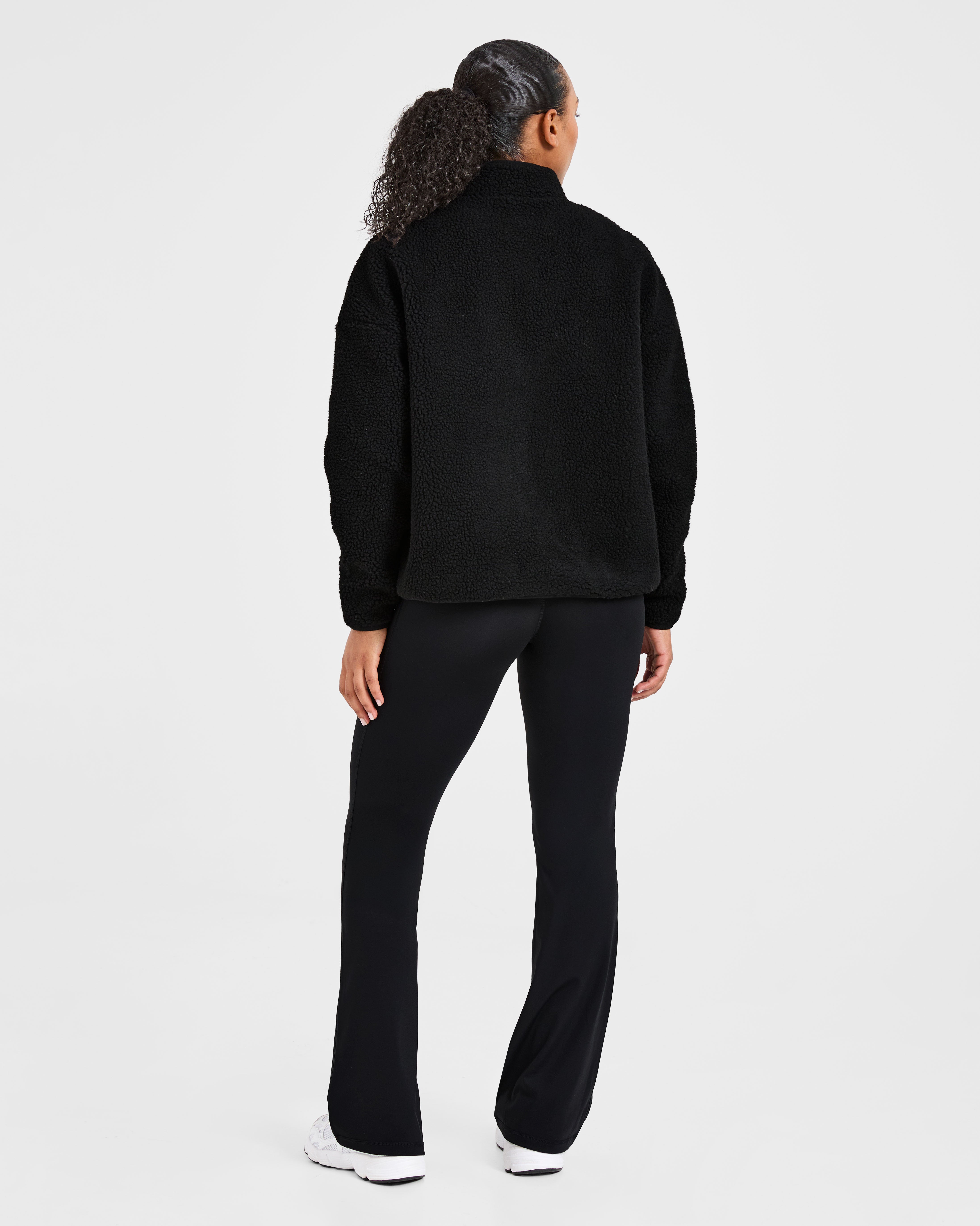 Oversized Zip Up Fleece Jacket - Schwarz