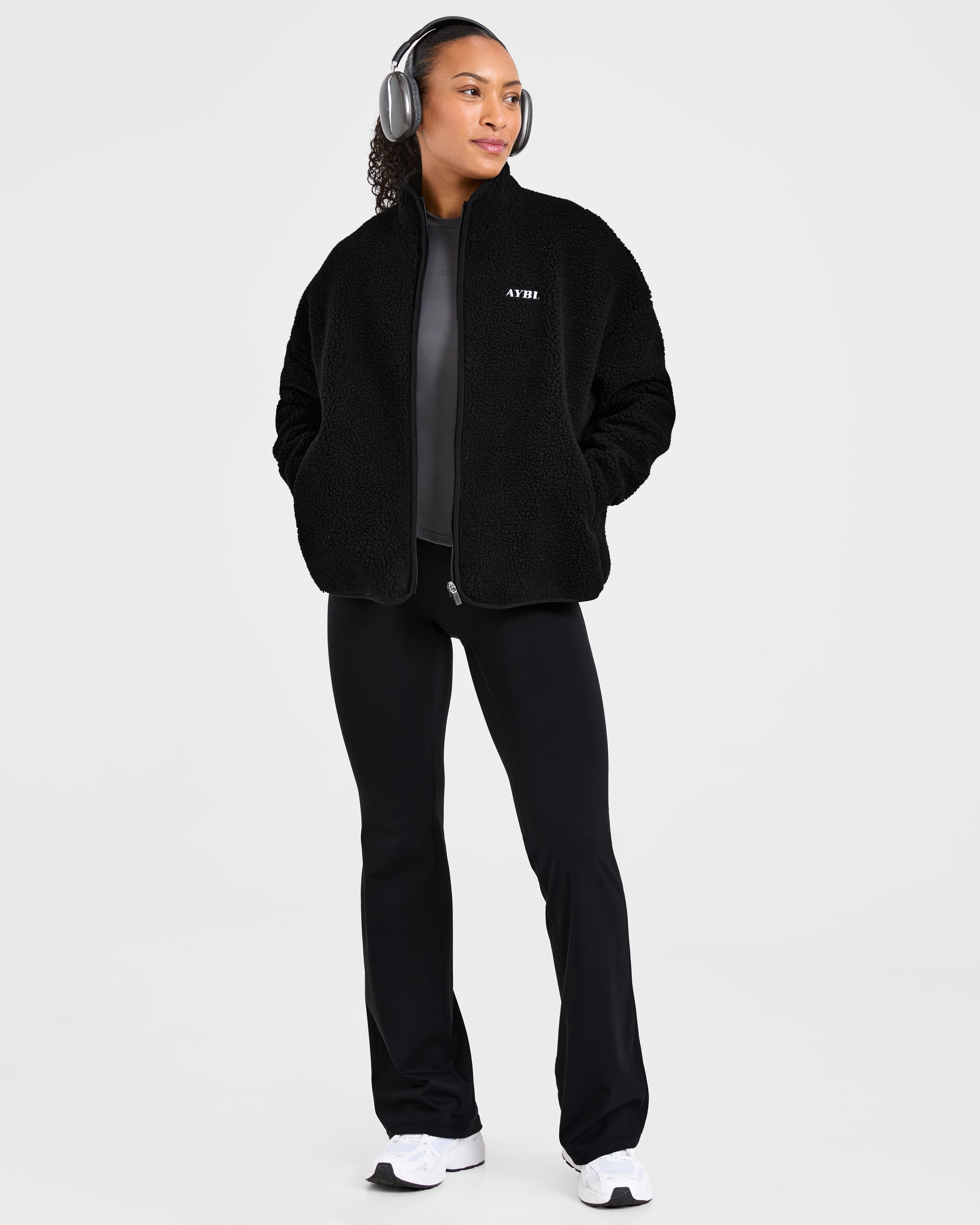 Oversized Zip Up Fleece Jacket - Schwarz