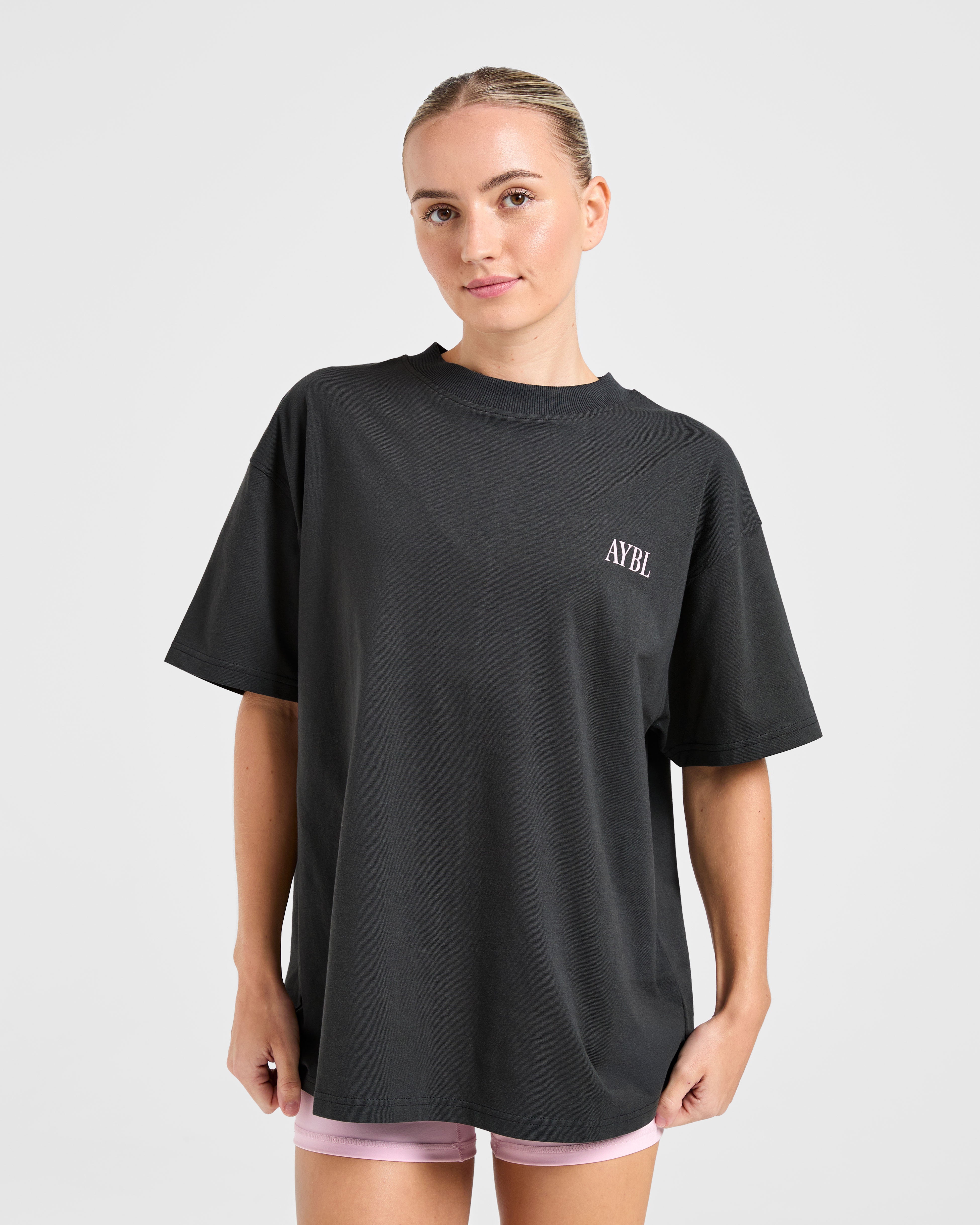 AYBL Strength Studio Oversized T Shirt - Charcoal/Rosa