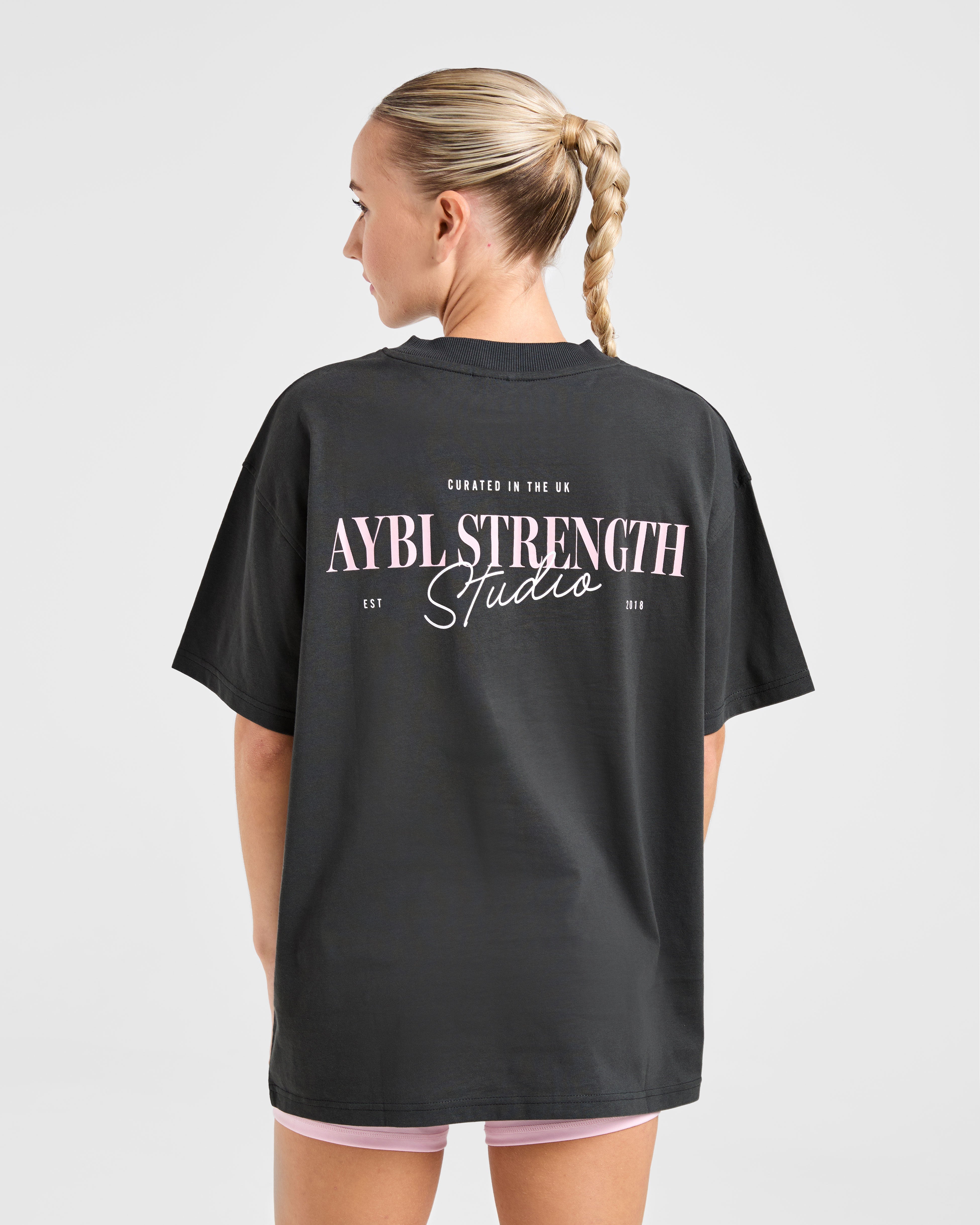 AYBL Strength Studio Oversized T Shirt - Charcoal/Rosa