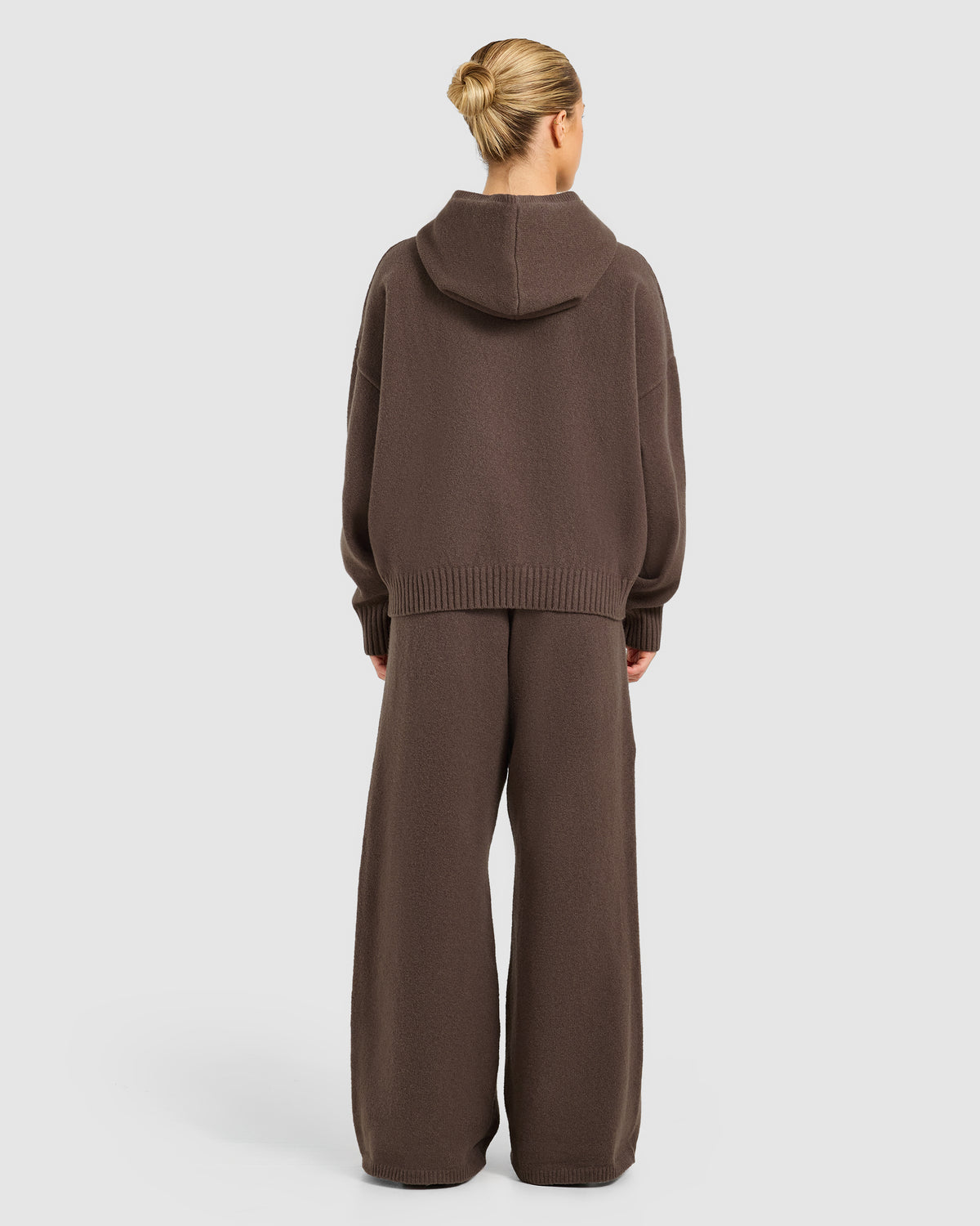 Varsity Oversized Knitted Zip Up Hoodie - Braun