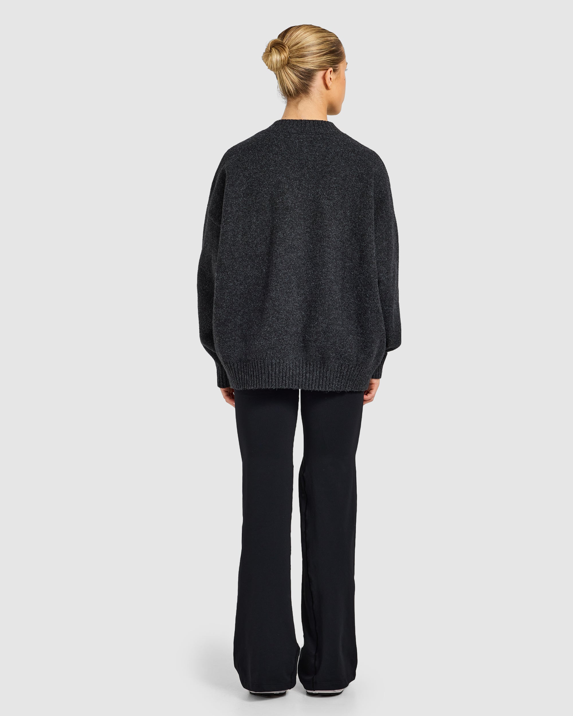 Varsity Oversized Knitted 1/4 Zip Pullover - Charcoal