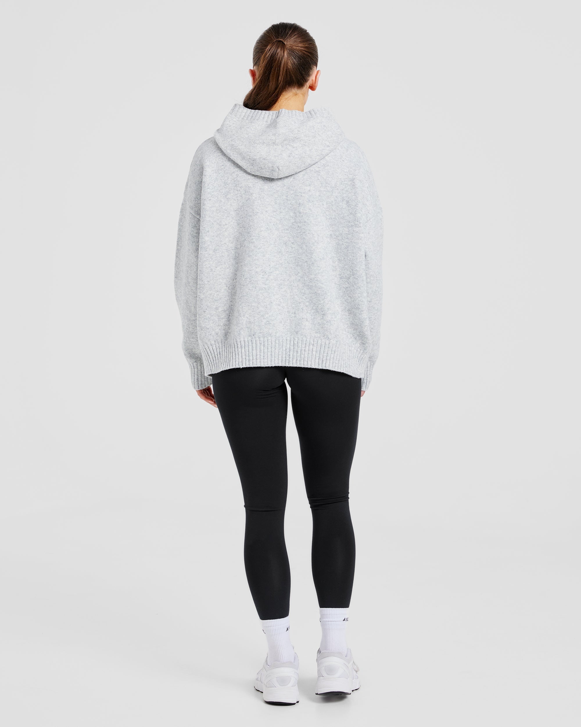 Varsity Oversized Knitted Hoodie - Grau Marl