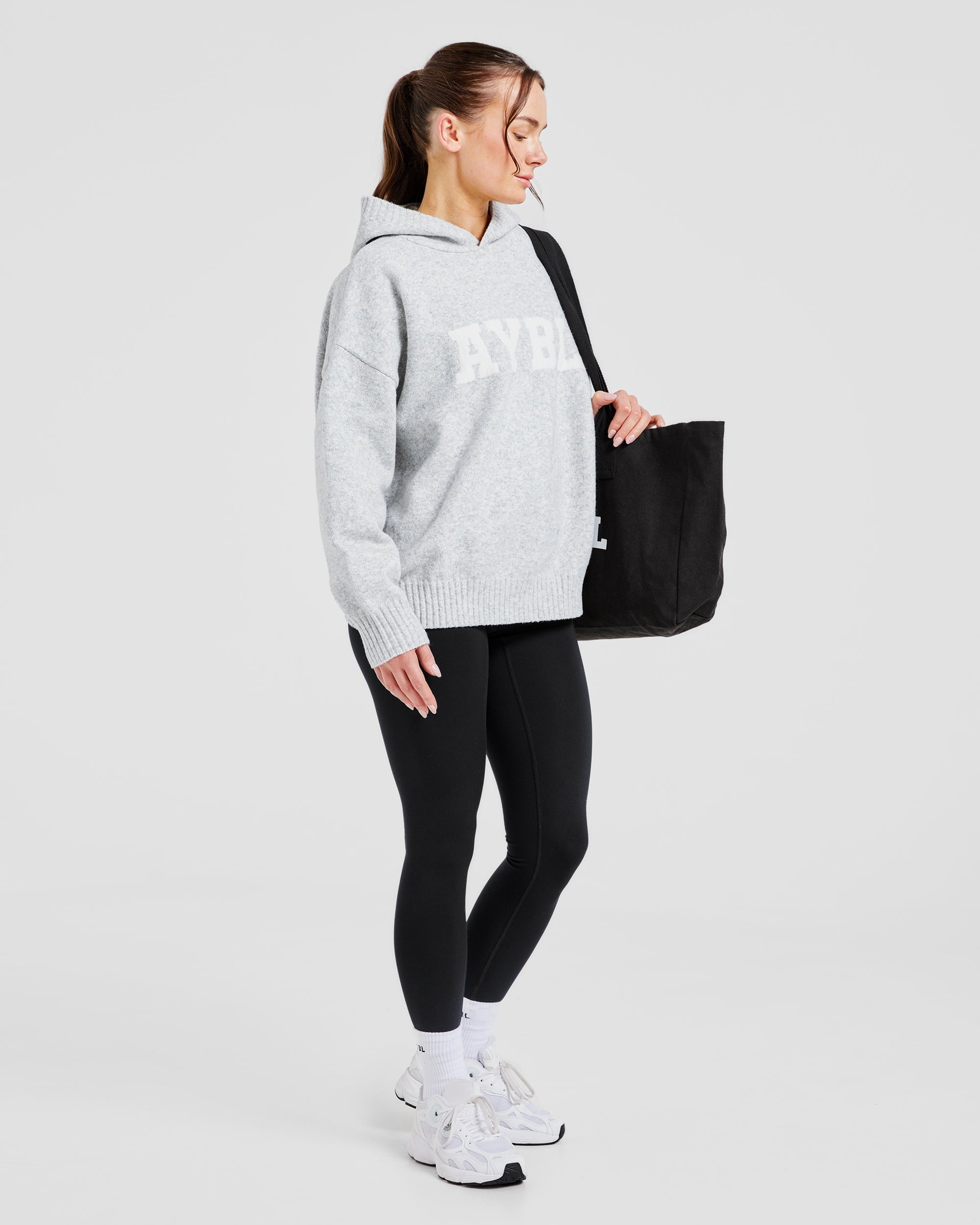 Varsity Oversized Knitted Hoodie - Grau Marl