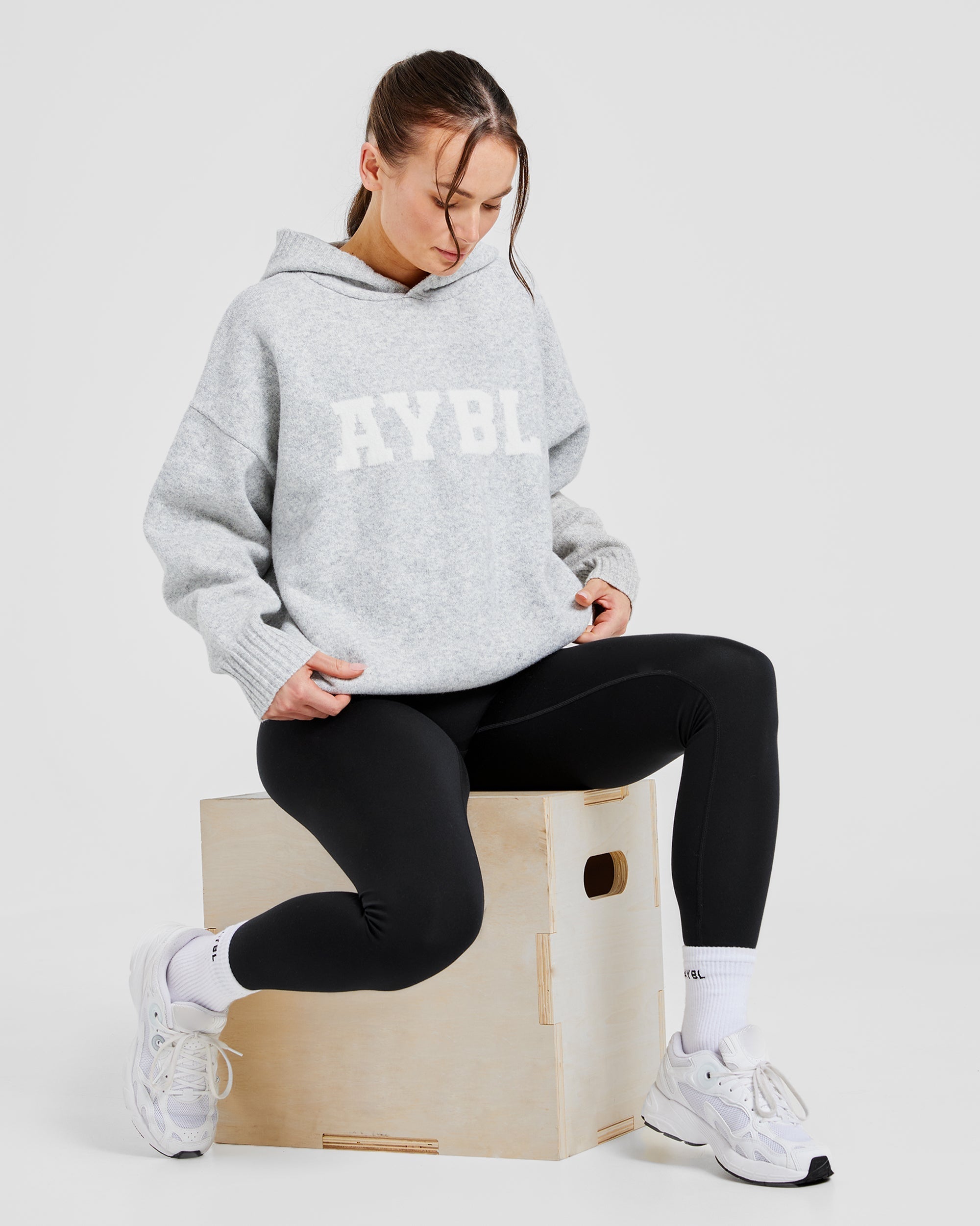 Varsity Oversized Knitted Hoodie - Grau Marl