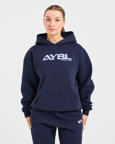 Retro Embroidered Oversized Hoodie - Navy
