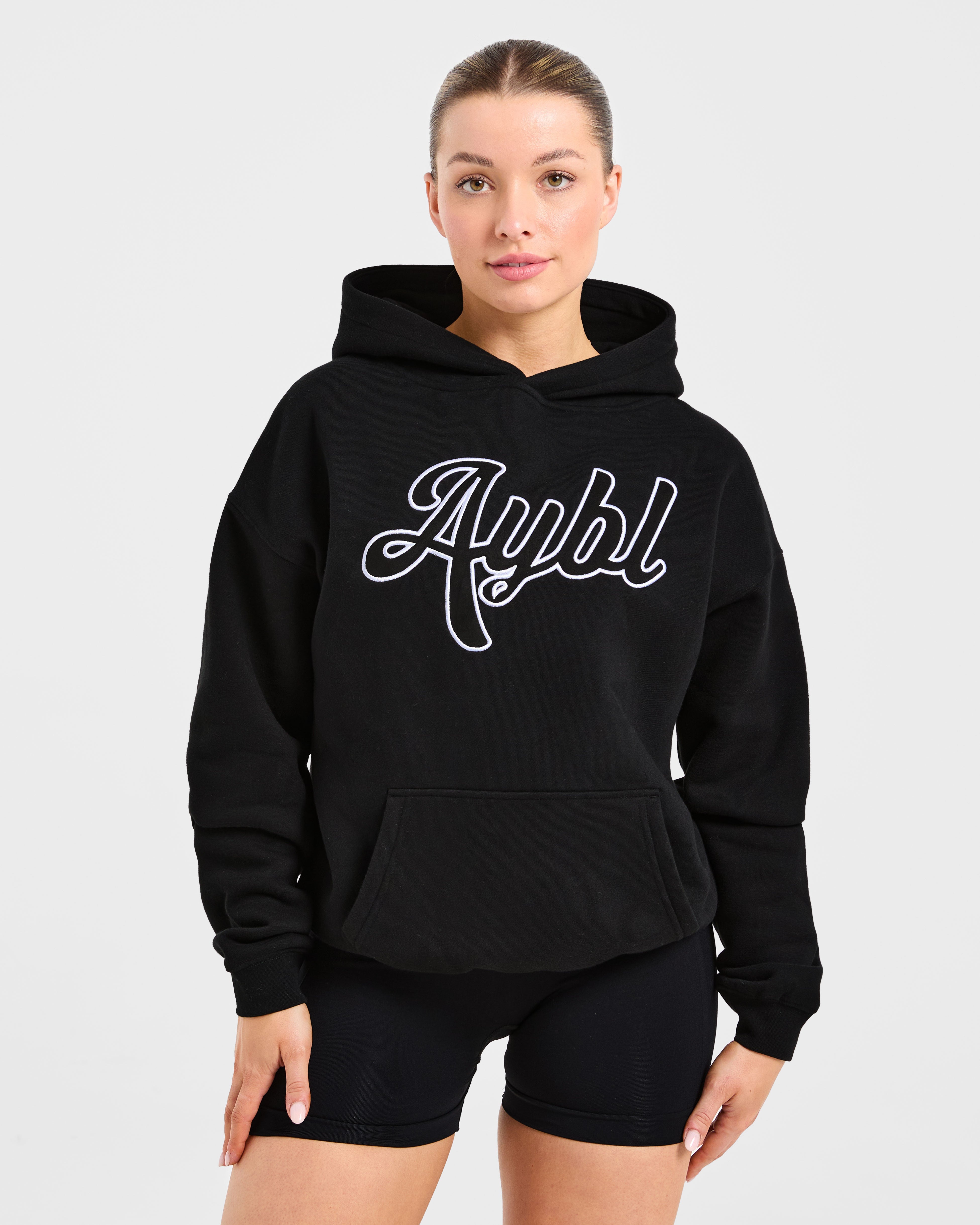 Script Embroidered Oversized Hoodie - Schwarz