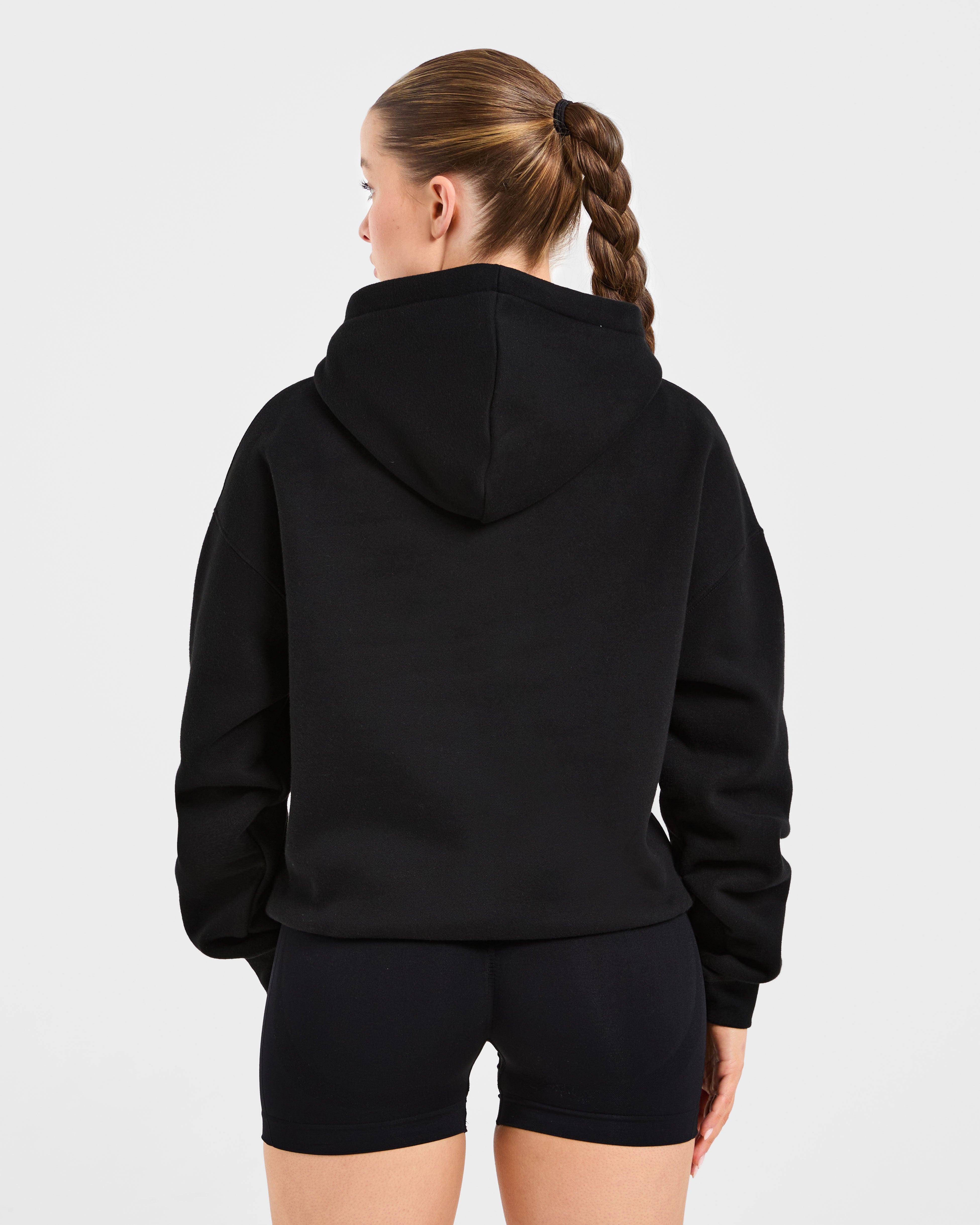 Script Embroidered Oversized Hoodie - Schwarz