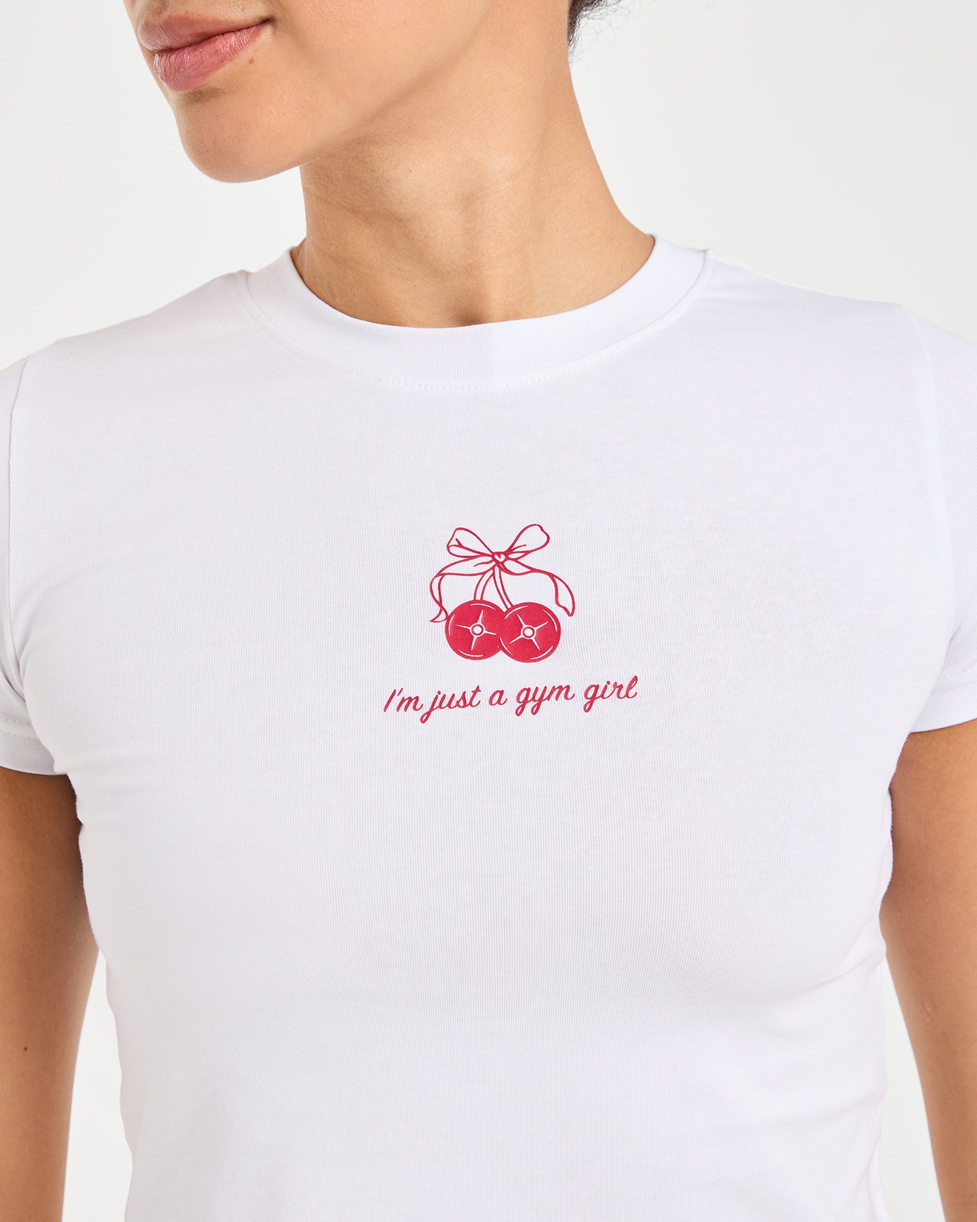 Image 5 from Just a Gym Girl Baby Tee - White/Red