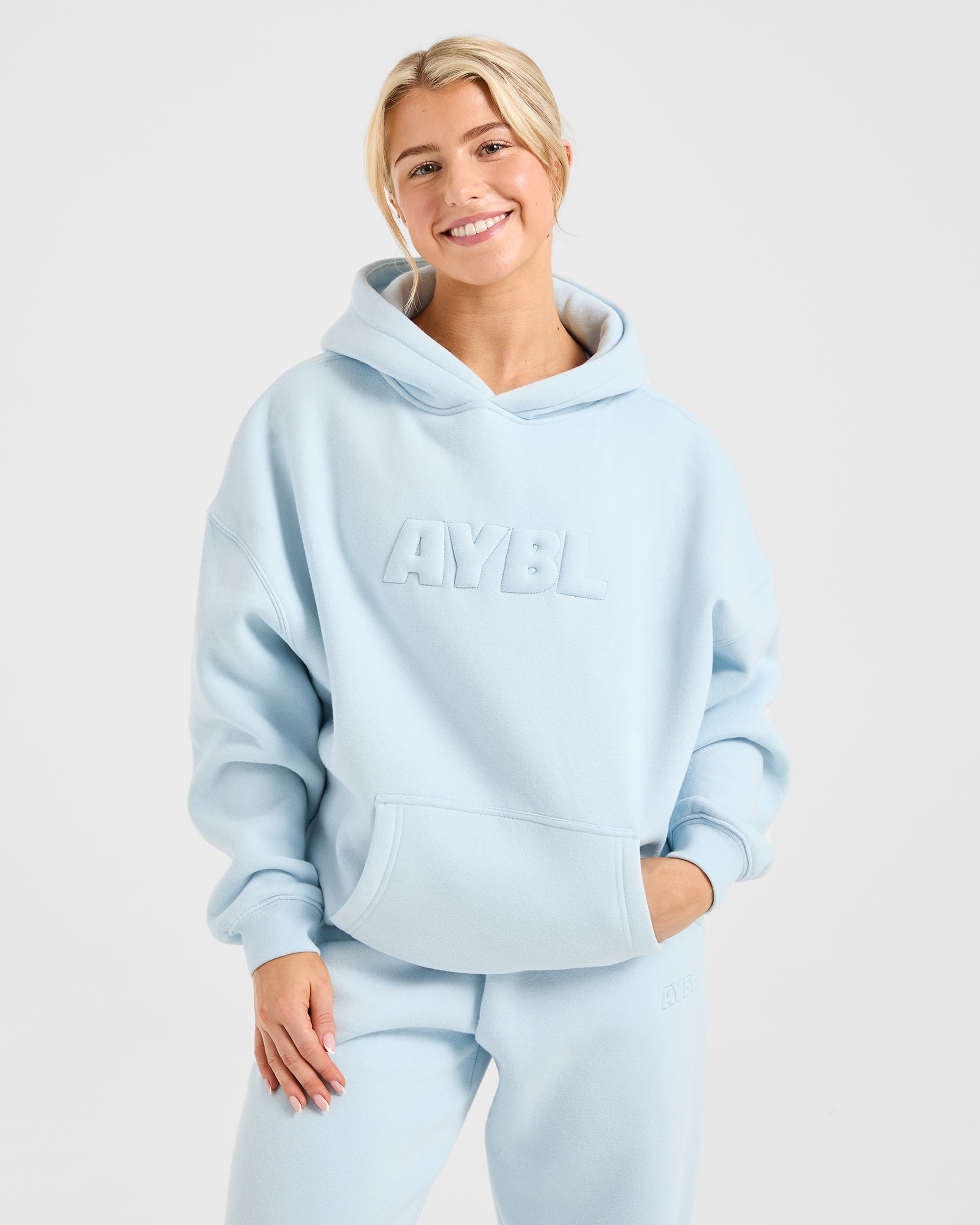 Classic Plush Oversized Hoodie - Pastel Blau