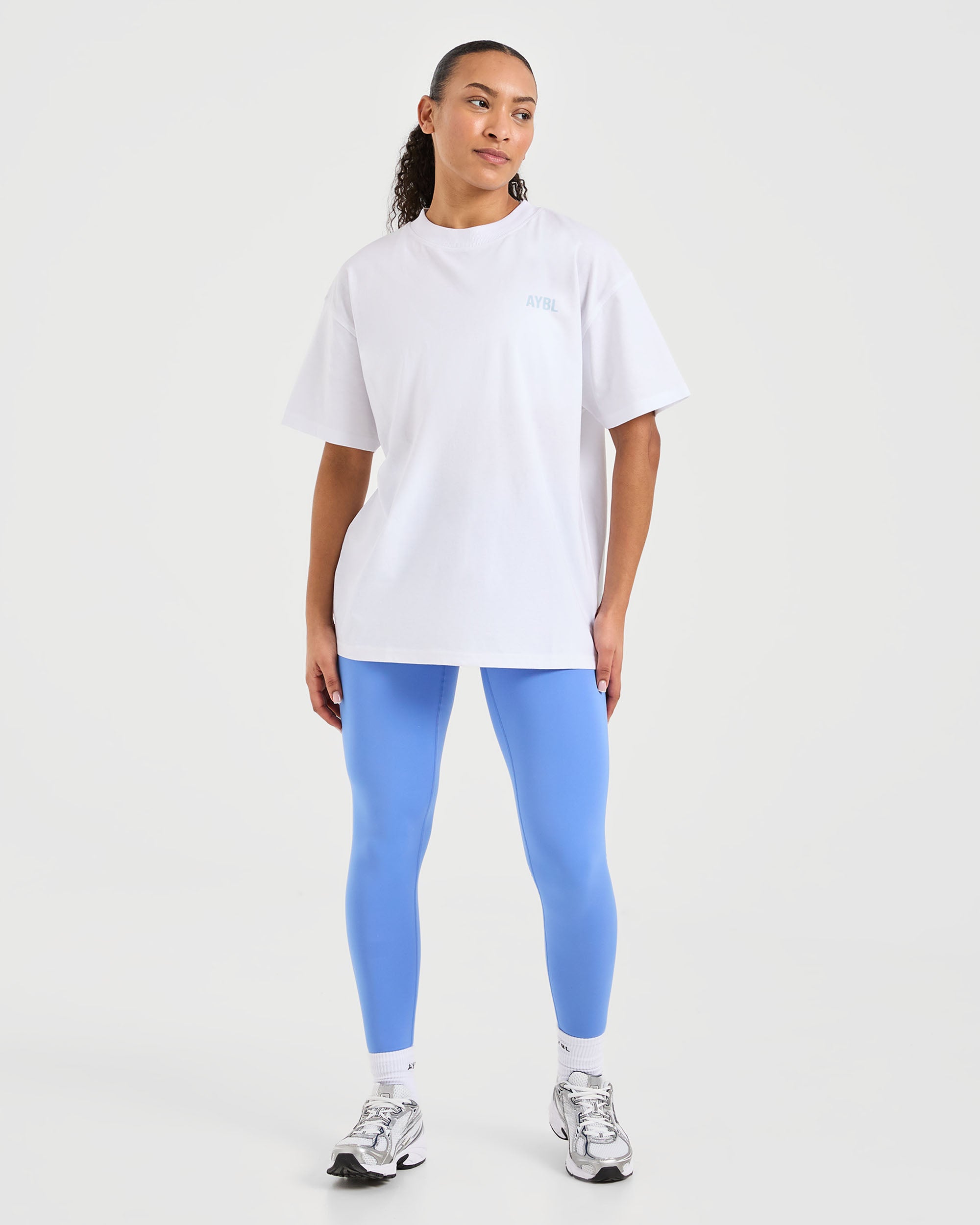 Show Up Oversized T Shirt - Wit/Blau