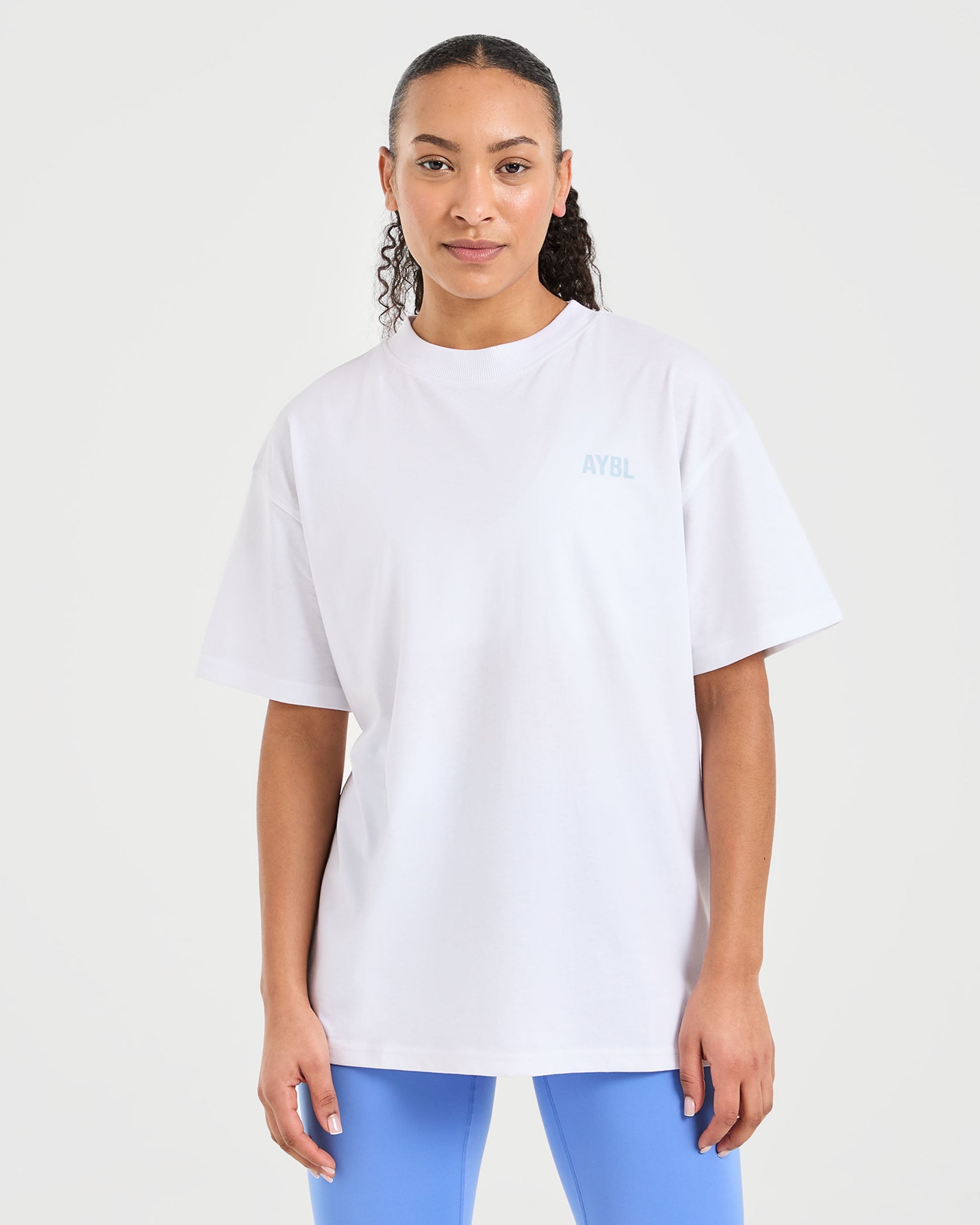 Show Up Oversized T Shirt - Wit/Blau