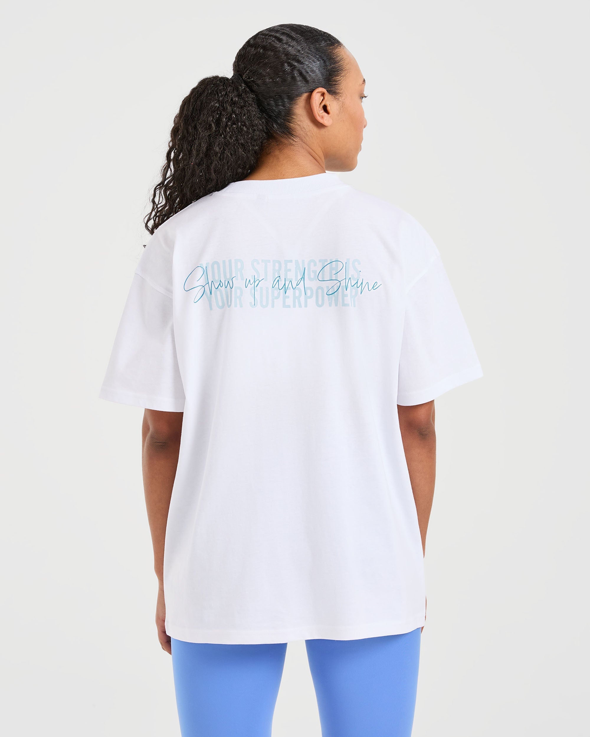 Show Up Oversized T Shirt - Wit/Blau