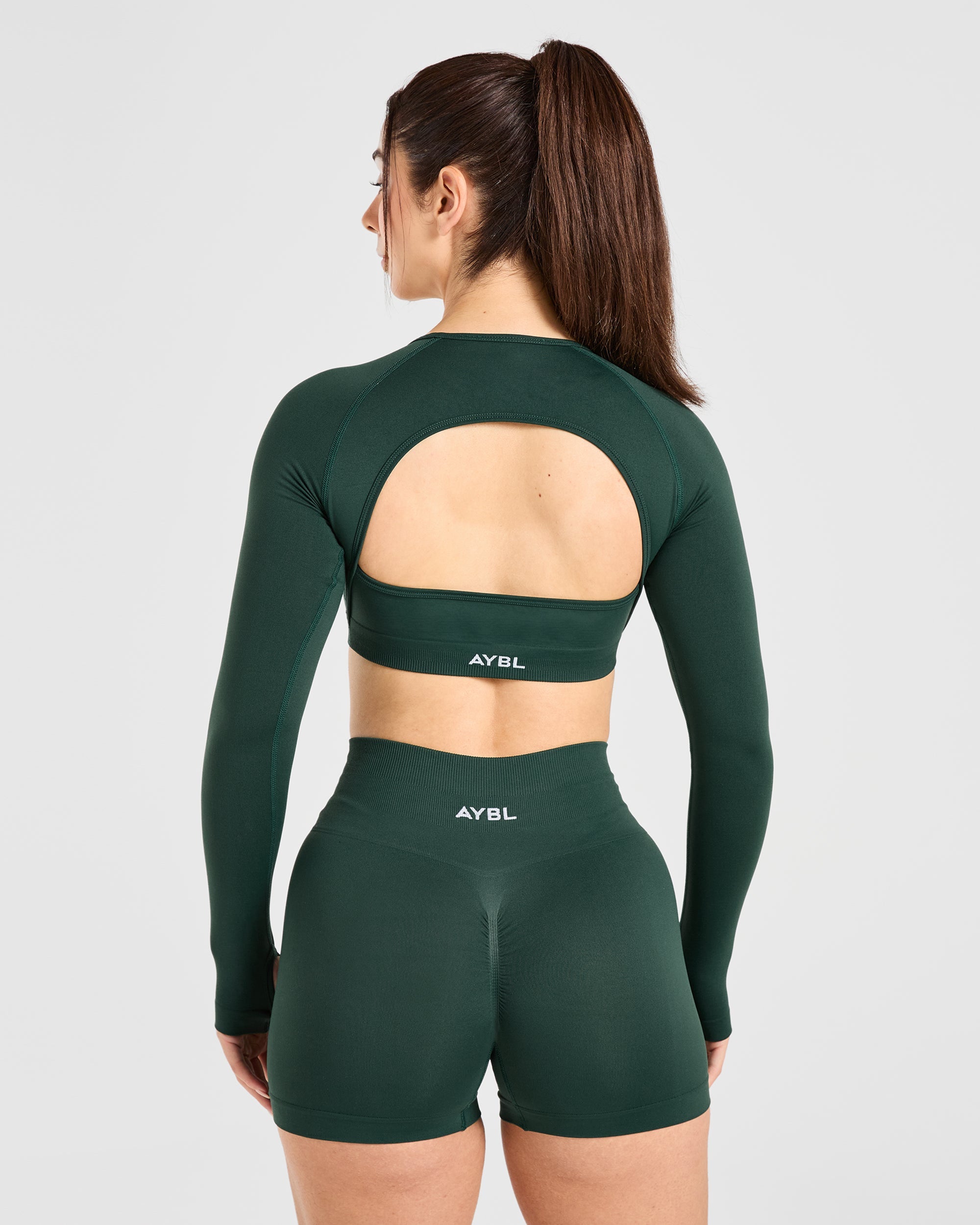 Power Seamless Long Sleeve Crop Top - Evergreen