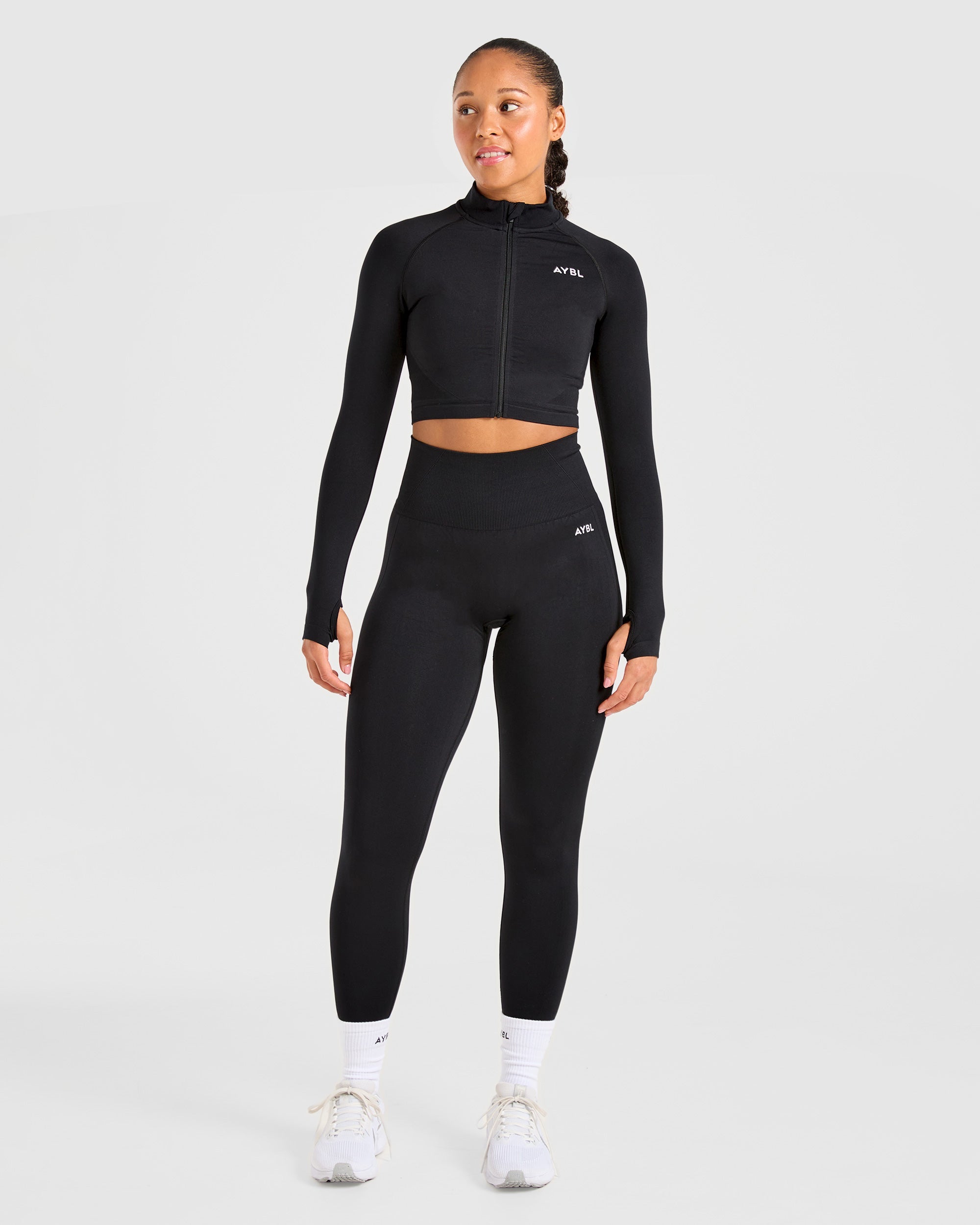 Empower Seamless Crop Zip Jacket - Schwarz