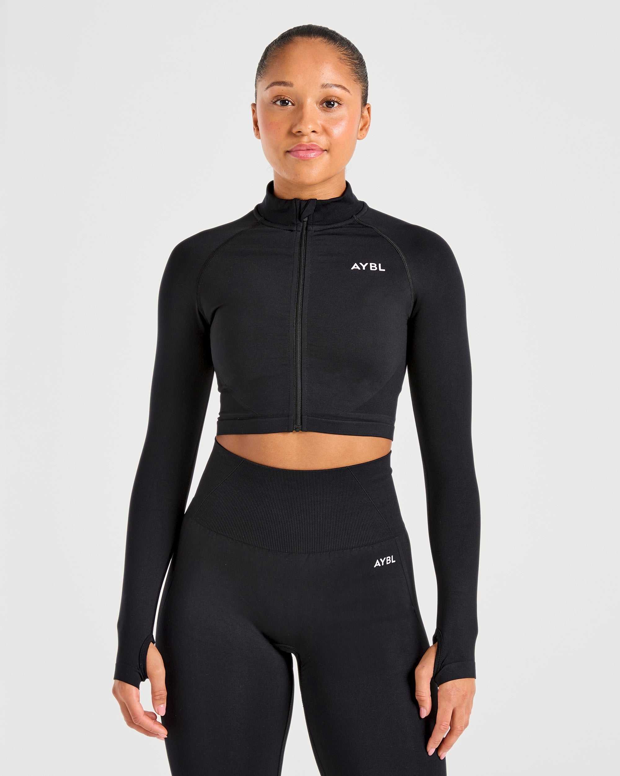 Empower Seamless Crop Zip Jacket - Schwarz