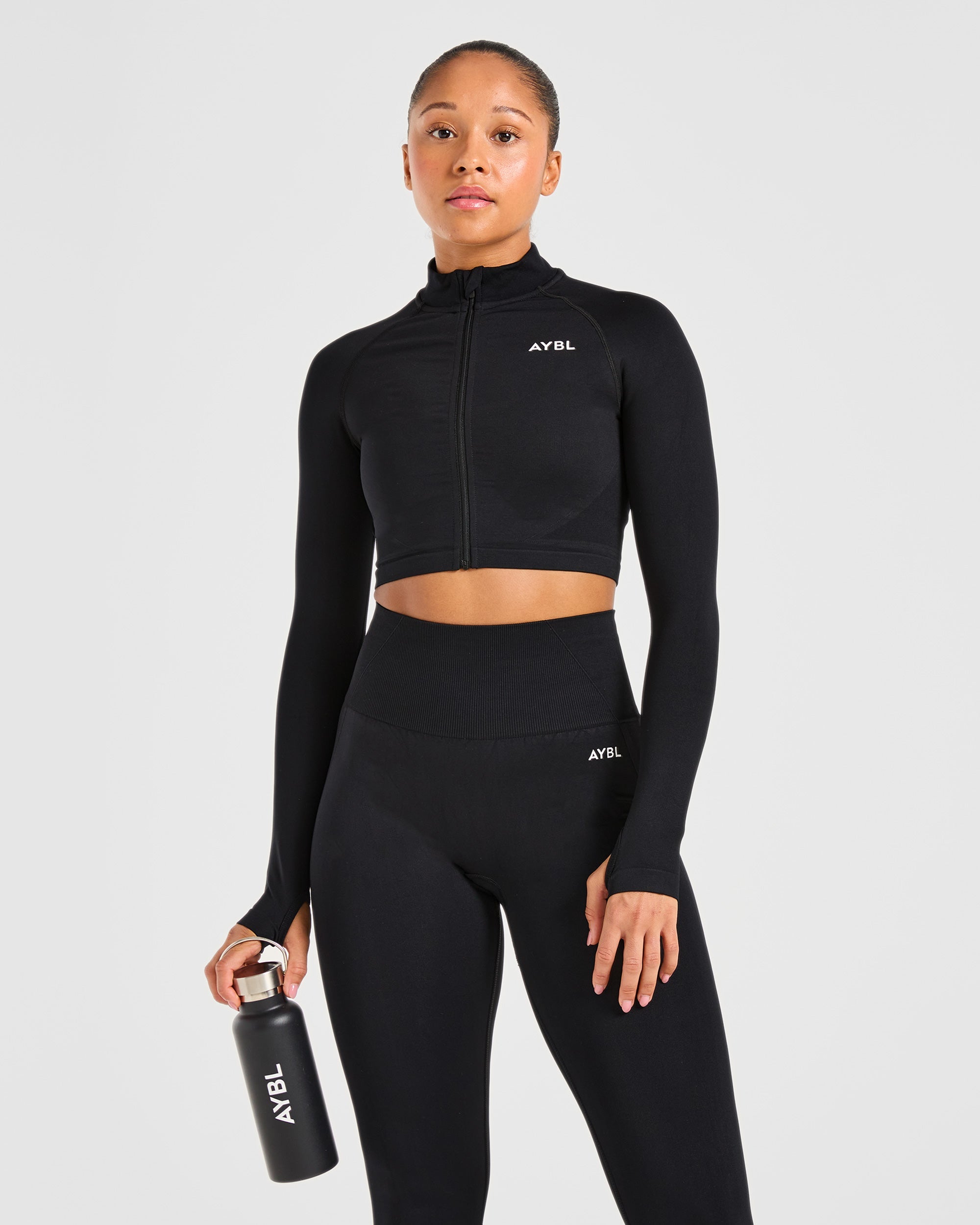 Empower Seamless Crop Zip Jacket - Schwarz