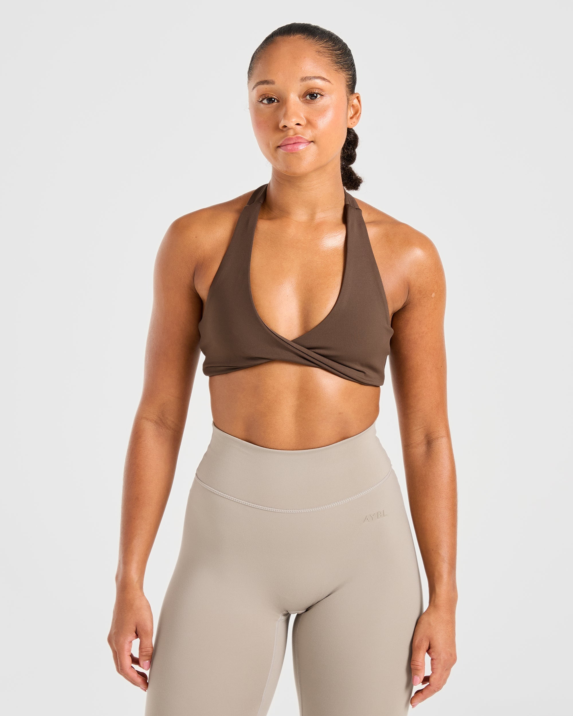 Essential Halterneck Sports Bra - Deep Cocoa Braun