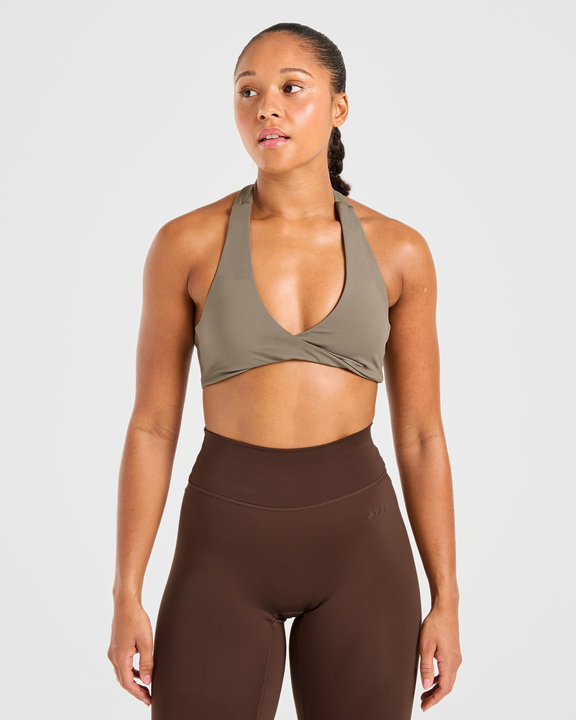 Essential Halterneck Sports Bra - Mocha Braun