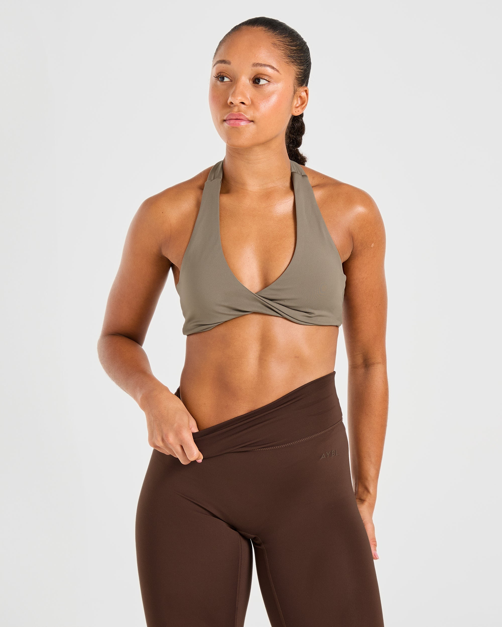 Essential Halterneck Sports Bra - Mocha Braun