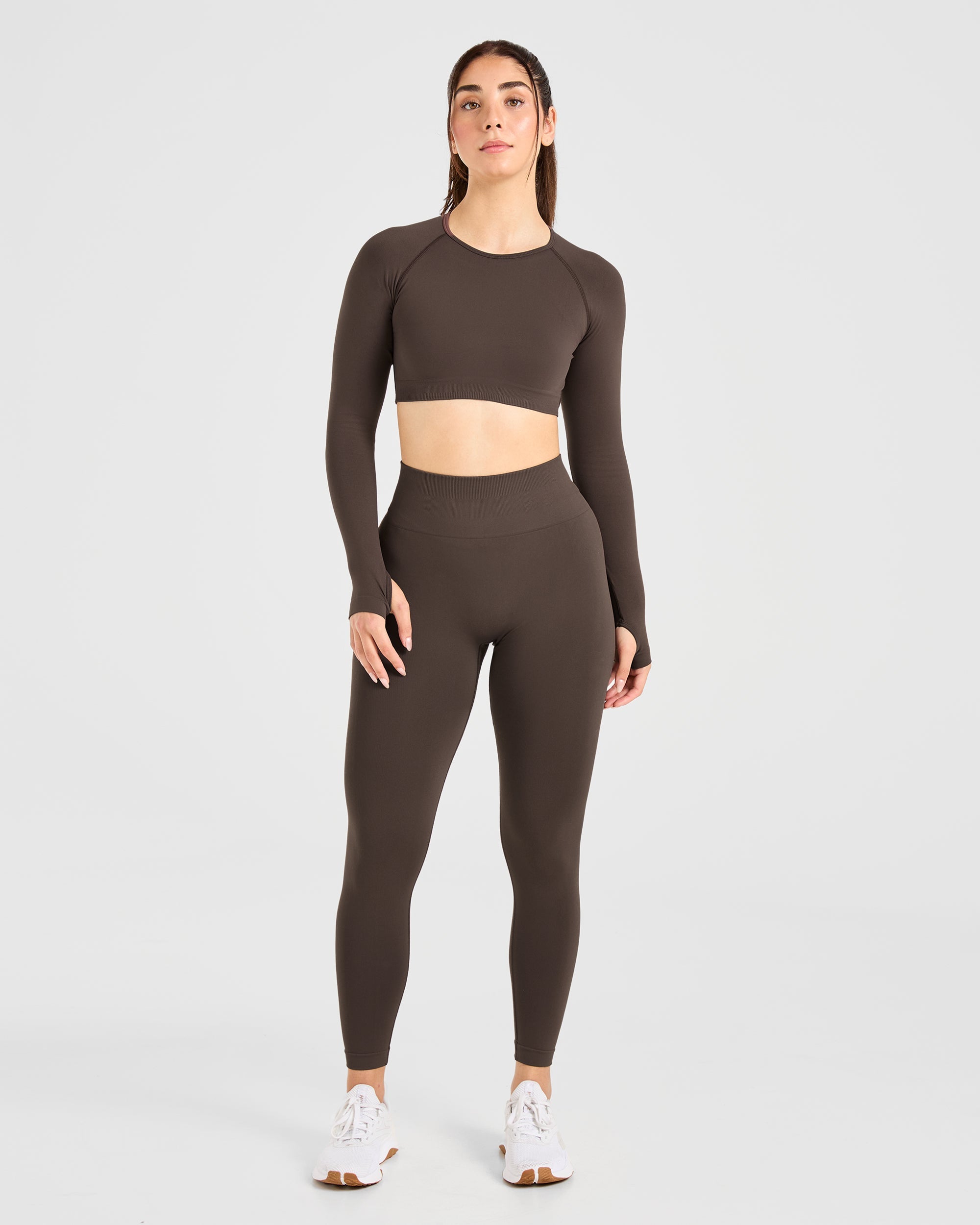 Power Seamless Long Sleeve Crop Top - Chestnut Braun